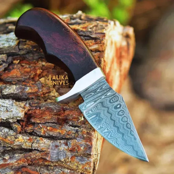 MALIKA KNIVES simple Mini Damascus Hunting Knife with Rosewood Handle