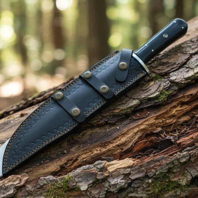 MALIKA KNIVES simple Mountain Man Bowie Knife Damascus Bull Horn