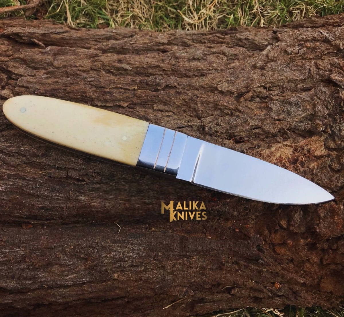 MALIKA KNIVES simple Needle Point Hunting Knife D2 Steel Camel Bone Handle