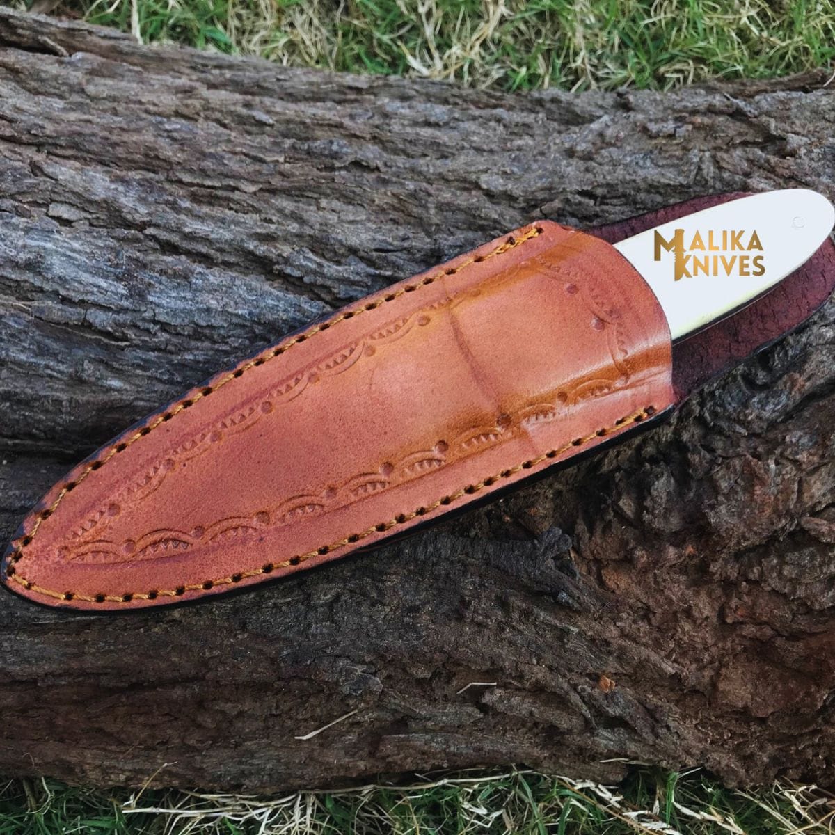MALIKA KNIVES simple Needle Point Hunting Knife D2 Steel Camel Bone Handle