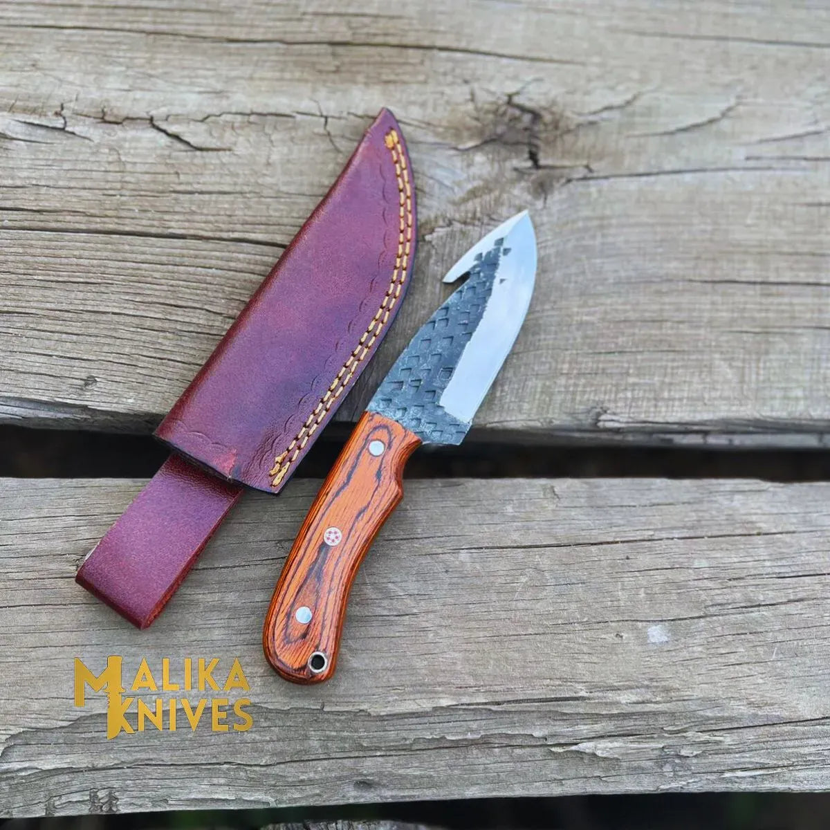 MALIKA KNIVES simple Old Timer GutHook Skinner Knife | Exquisite Craftsmanship & Razor-Sharp Blade-0028