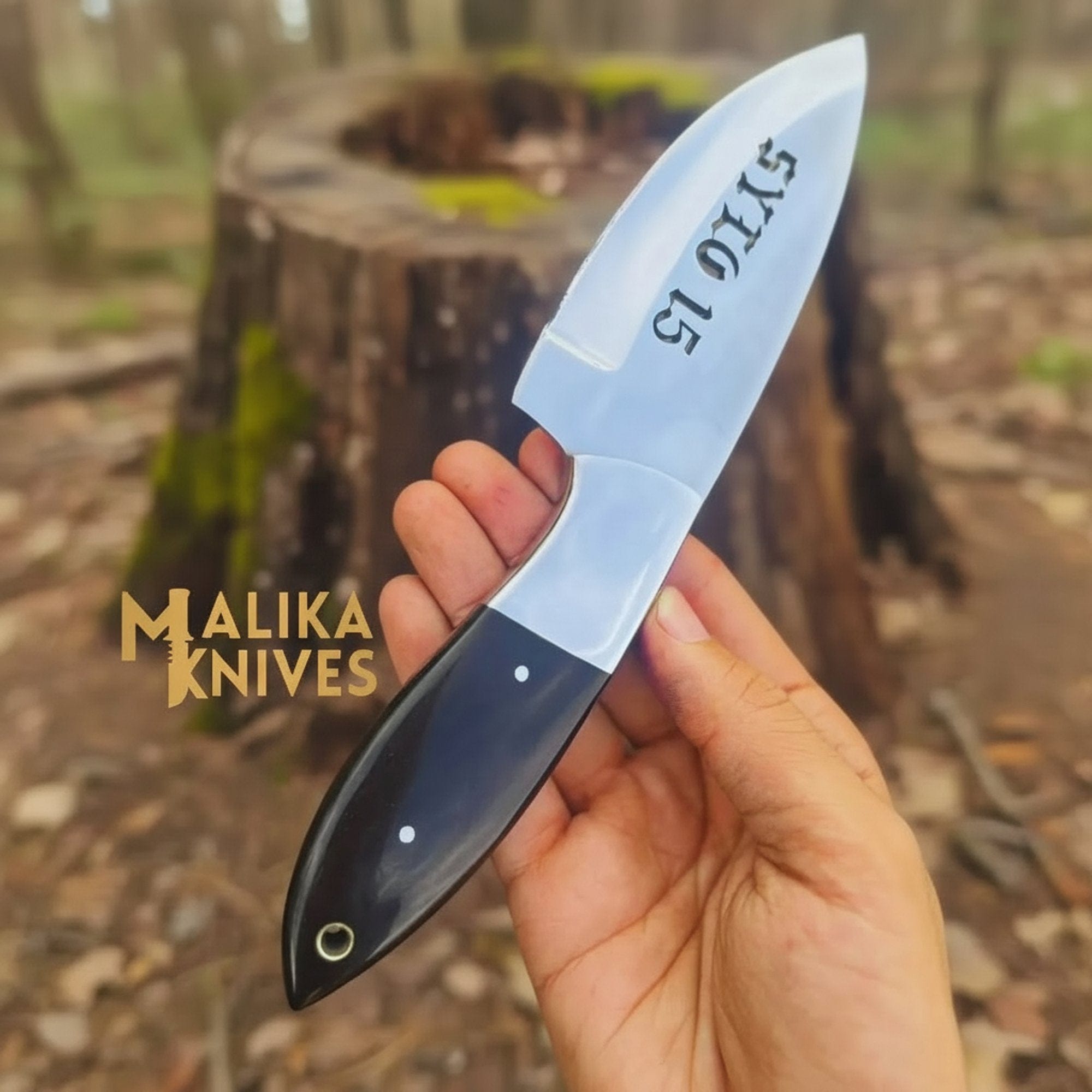 MALIKA KNIVES simple Outlaws D2 Hunting Knife Bull Horn Handle