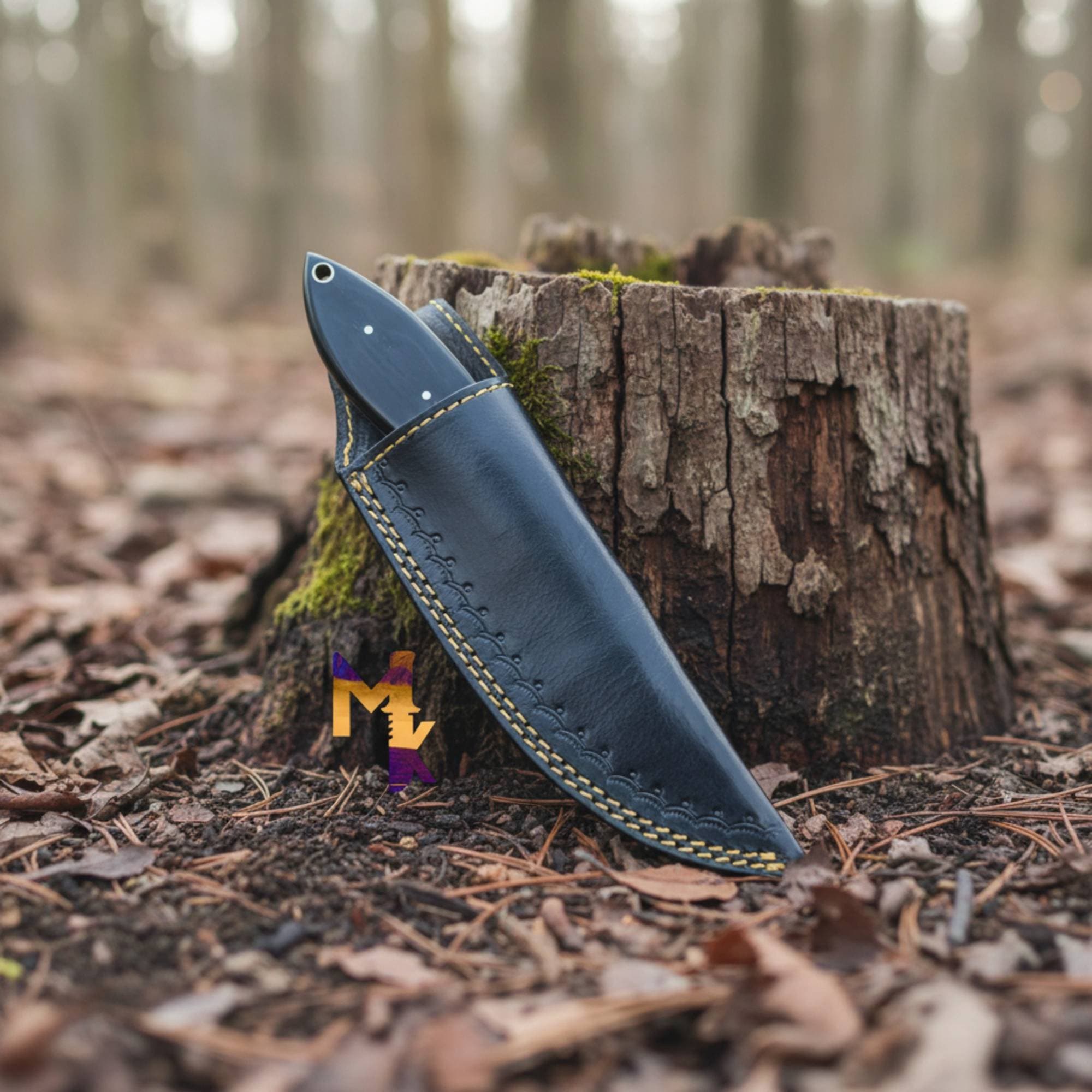 MALIKA KNIVES simple Outlaws D2 Hunting Knife Bull Horn Handle