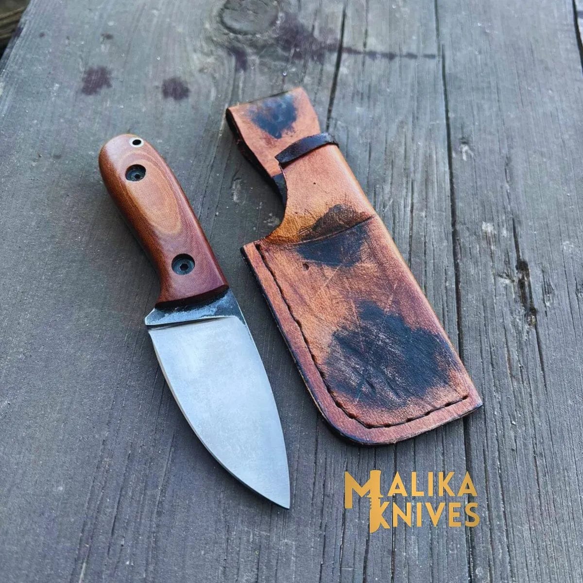 MALIKA KNIVES simple Premium Custom EDC Skinner Knife with Handcrafted Leather Sheath - Razor-Sharp Survival Tool-0023