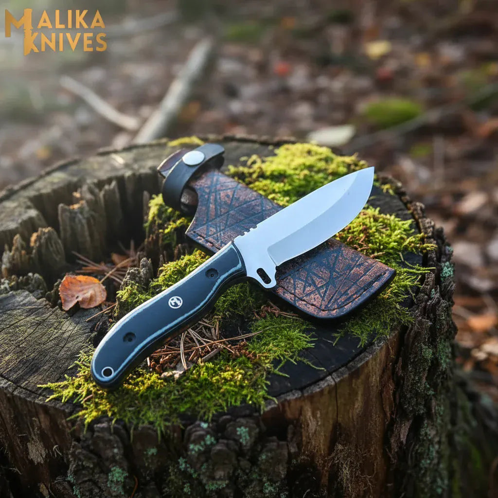 MALIKA KNIVES simple Ridge Runner Hunting Knife D2 Steel Micarta Handle