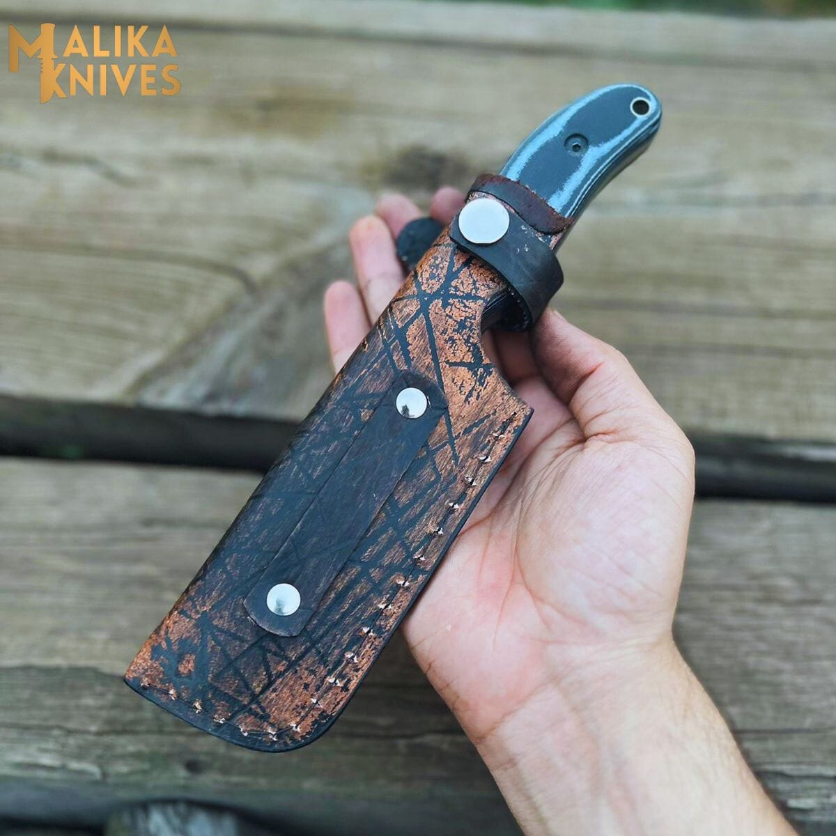 MALIKA KNIVES simple Ridge Runner Hunting Knife D2 Steel Micarta Handle