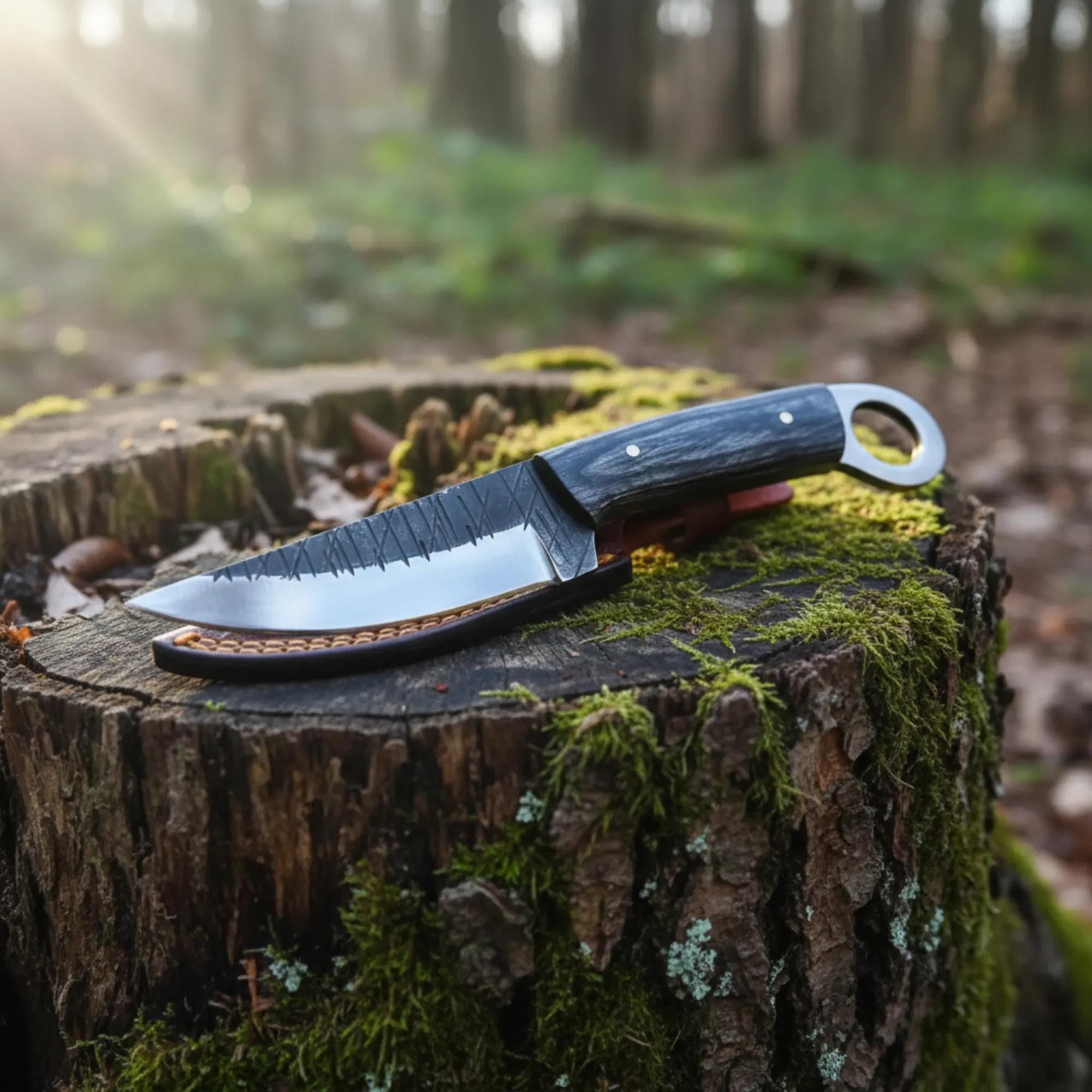 MALIKA KNIVES simple RingTail D2 Hunting Knife Pakka Wood Handle
