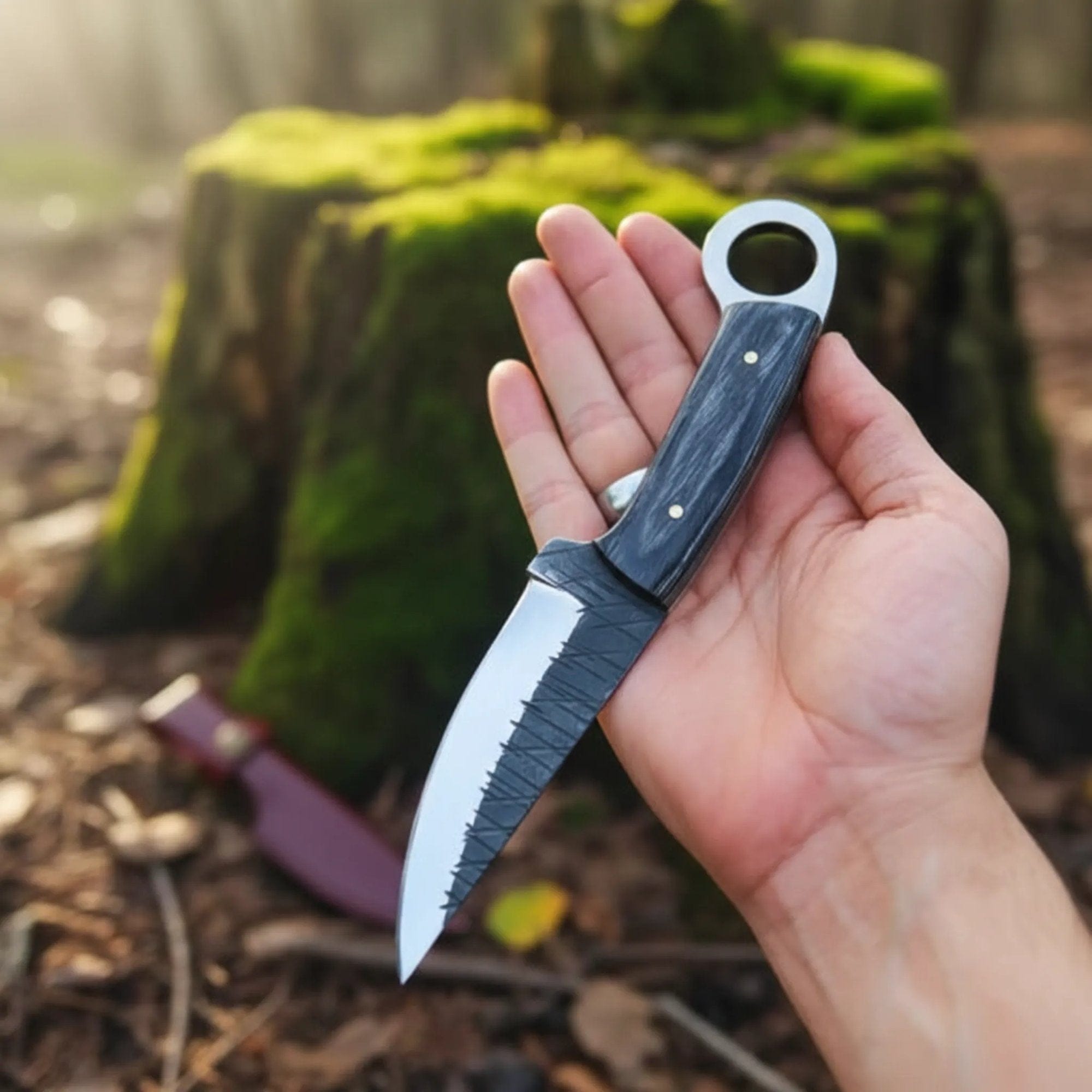 MALIKA KNIVES simple RingTail D2 Hunting Knife Pakka Wood Handle