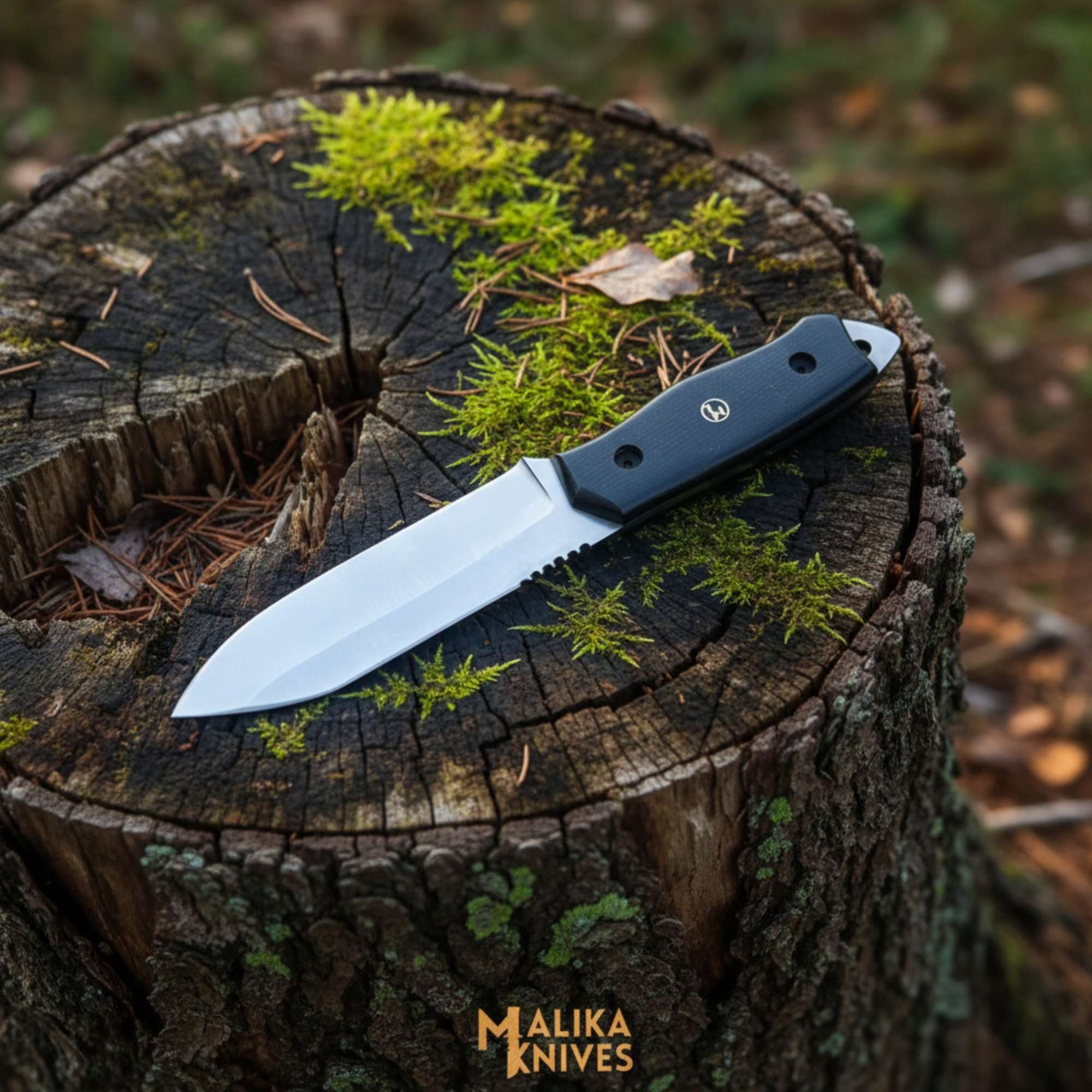 MALIKA KNIVES simple Sheepsfoot D2 Hunting Knife | Leather Sheath