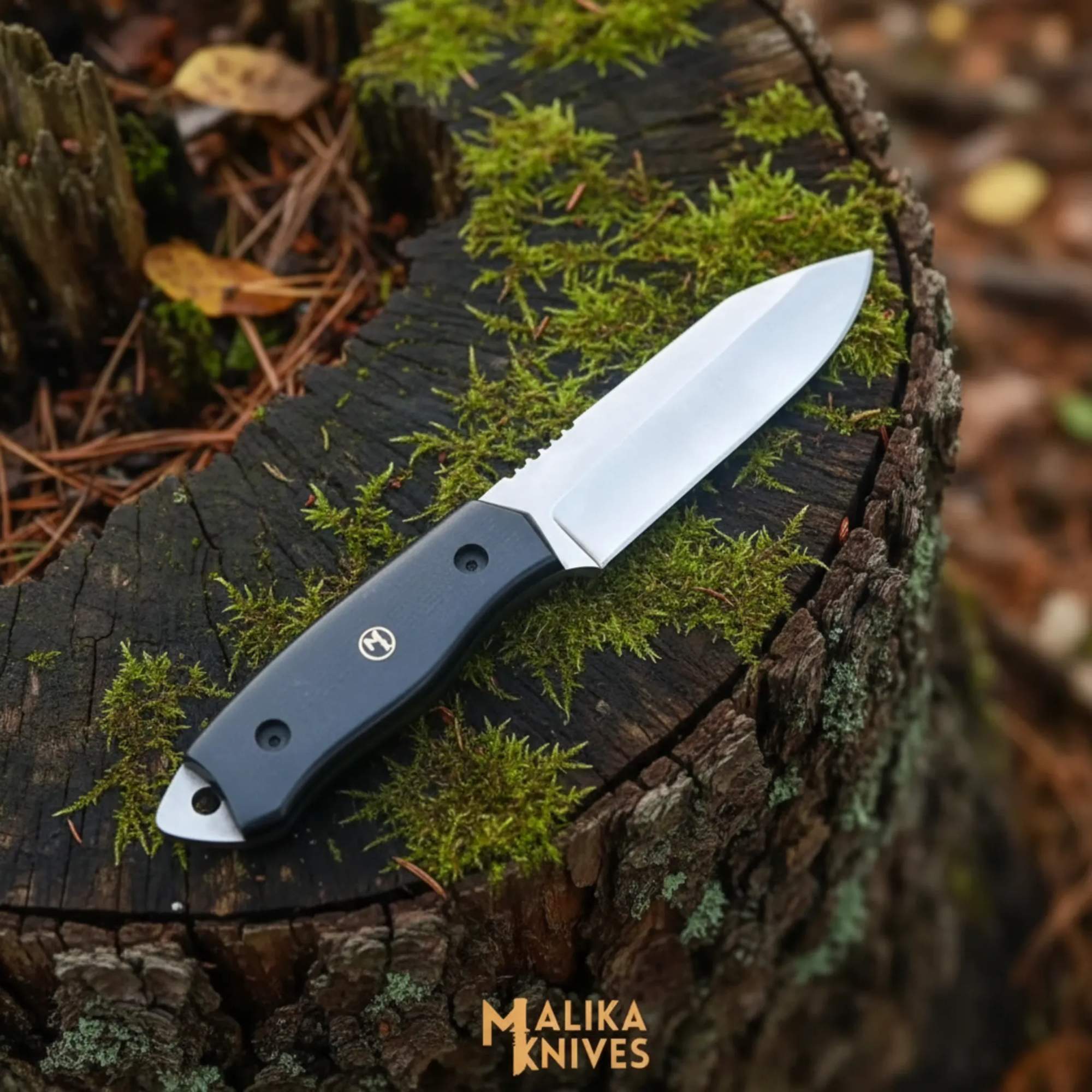MALIKA KNIVES simple Sheepsfoot D2 Hunting Knife | Leather Sheath