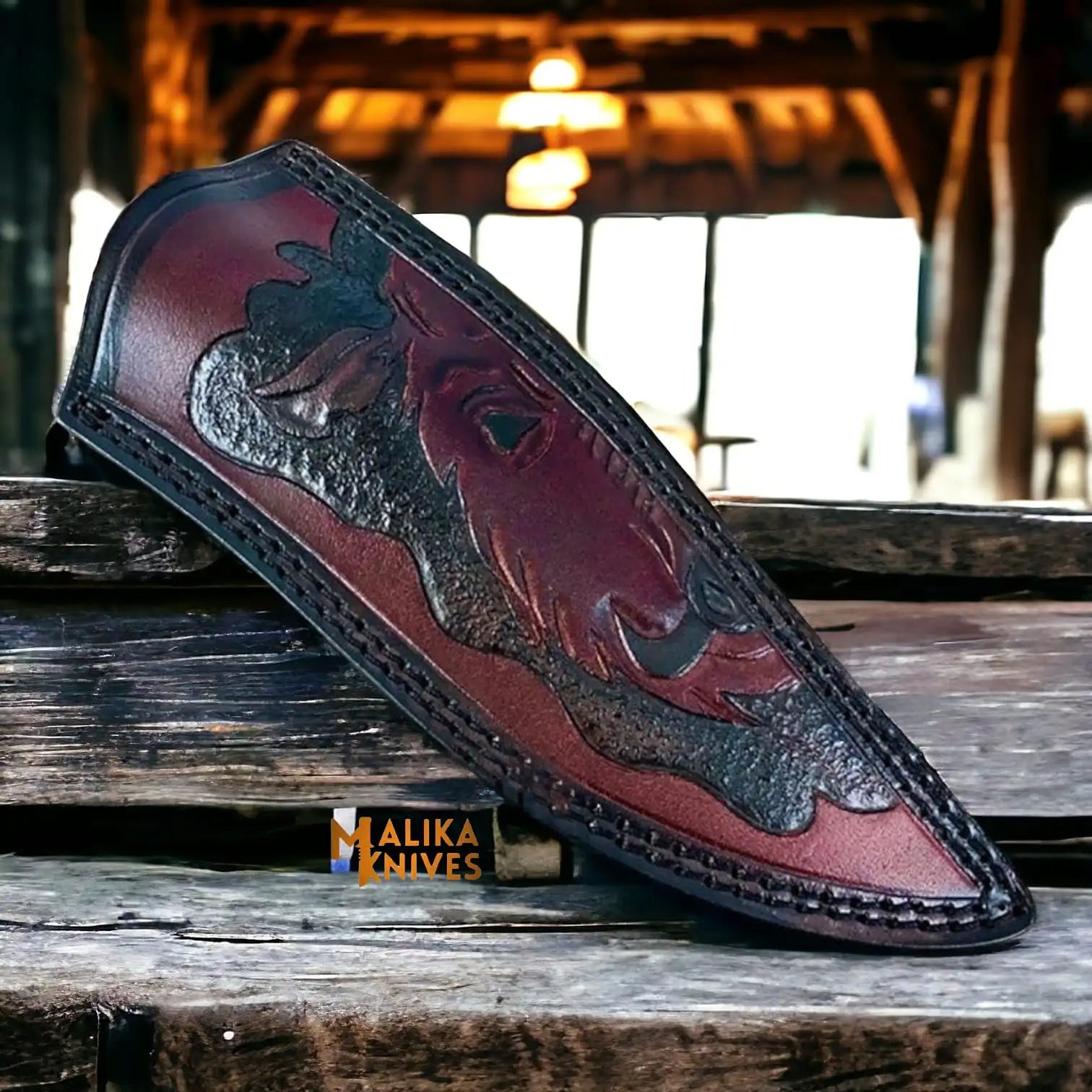 MALIKA KNIVES simple Stag Handle D2 Hunting Knife Full Tang