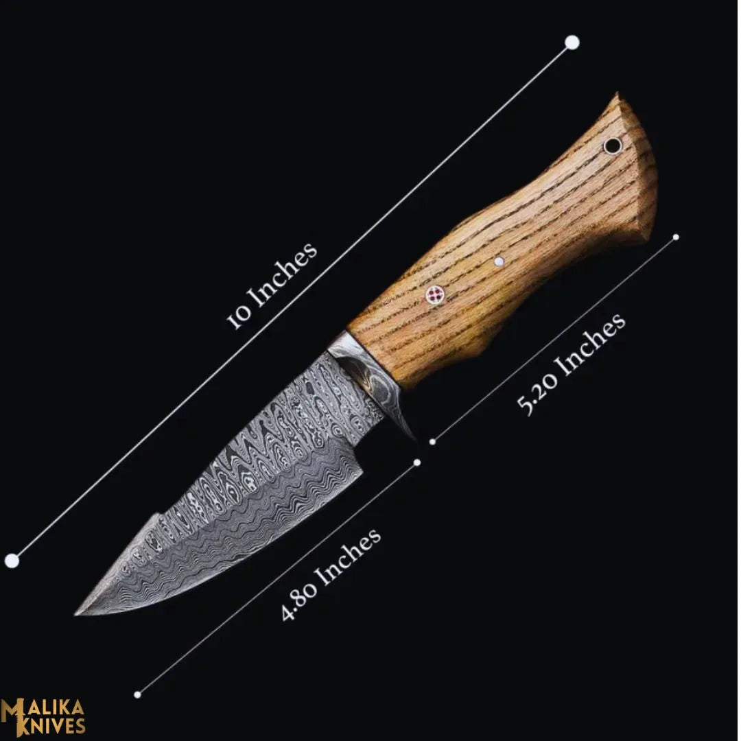 MALIKA KNIVES simple Twist Damascus Hunting Knife with Walnut Handle