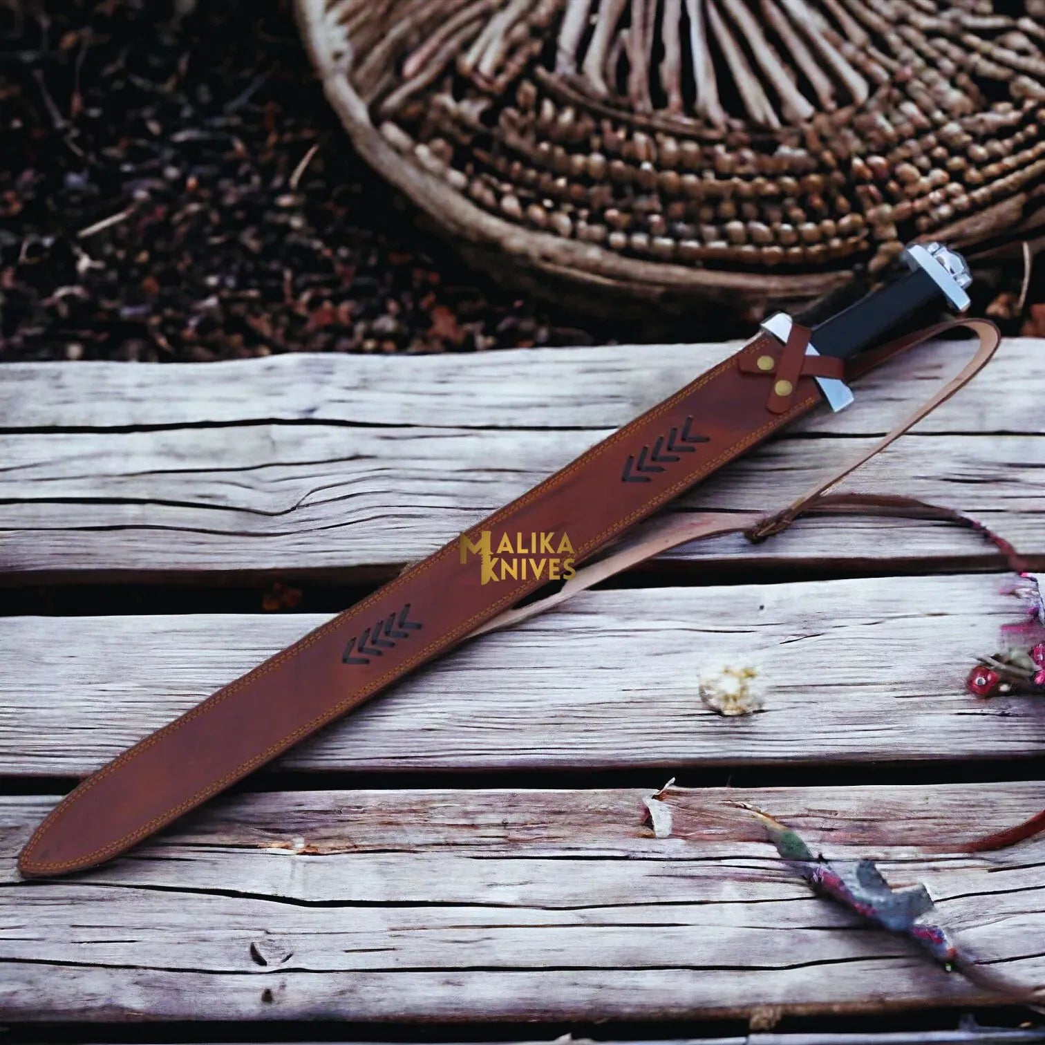 MALIKA KNIVES simple Ulfberht Damascus Viking Sword | Leather Sheath