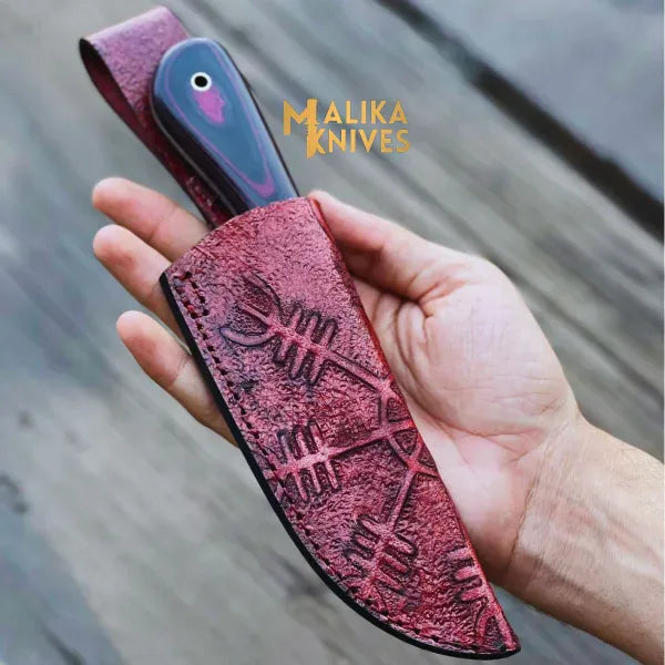 MALIKA KNIVES simple Viking Hunting Knife D2 Steel Vegvisir Engraved