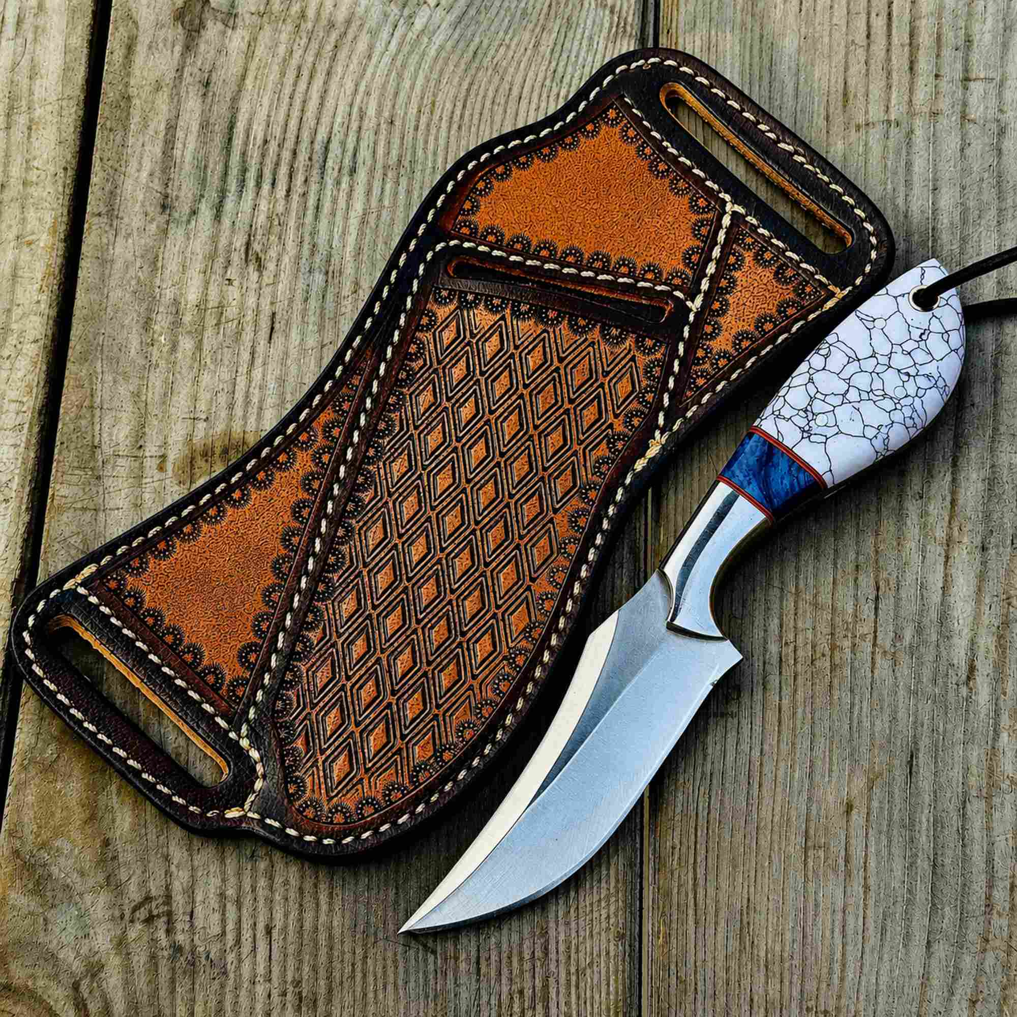 MALIKA KNIVES simple Western Style Cowboy Knife Turquoise Handle