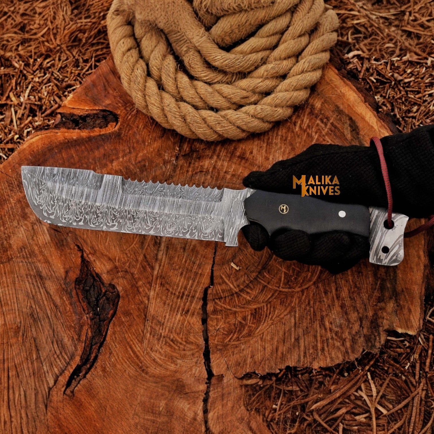 MALIKA KNIVES variable Bowie Knife 13” Damascus Steel | Malika Knives