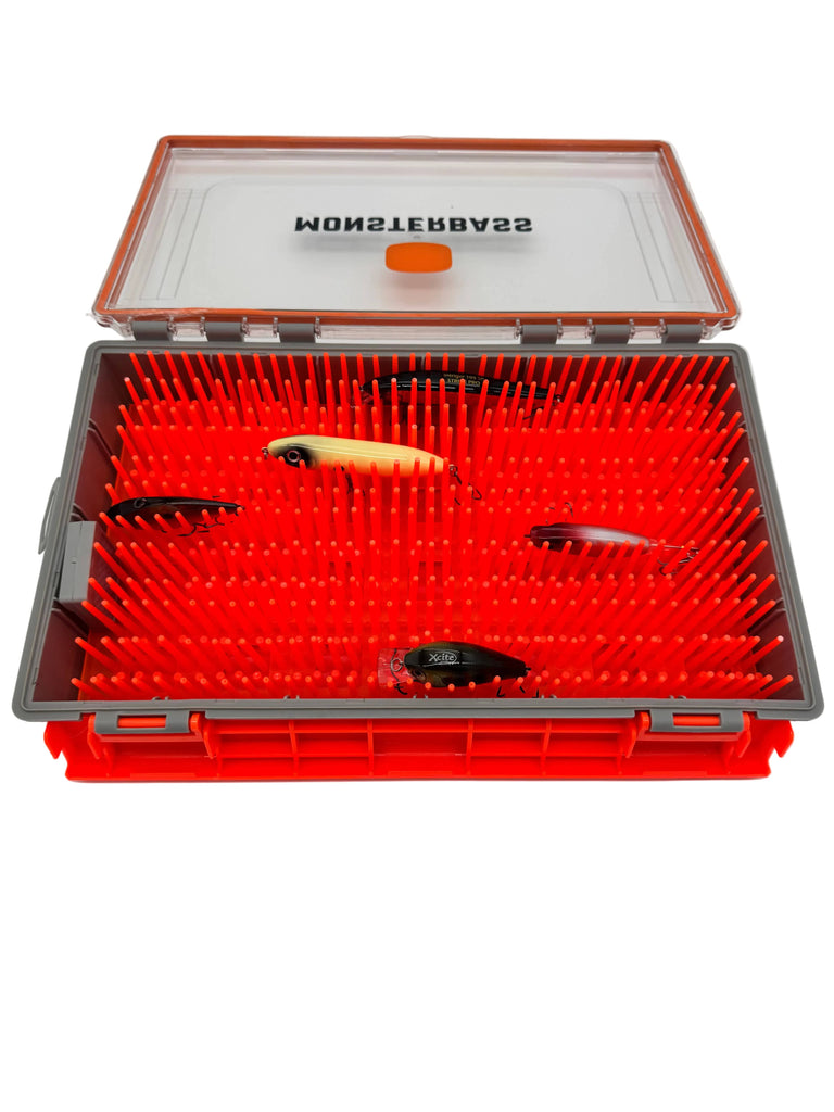 crankbait tackle box PLANO EDGE pending Crankbait Catcher a system of silicone pegs that hold crankbaits securely to prevent hook tangles MONSTERBASS The Vault Waterproof Tackle