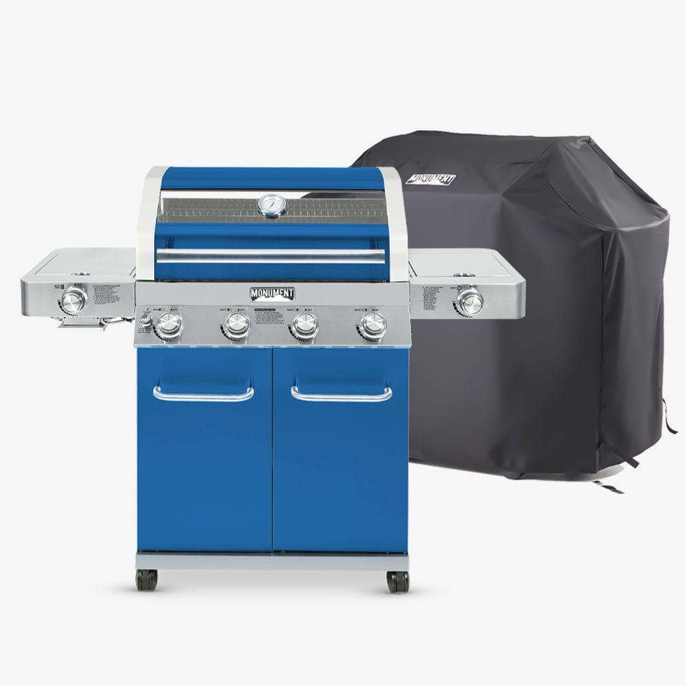 Monument Grills 4 Burner Grill 35633 Blue Gas Grill & Grill Cover 35633B | Matte Blue Infrared Propane Gas Grill