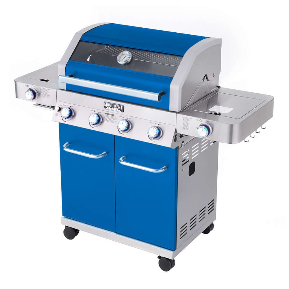 Monument Grills 4 Burner Grill 35633B | Matte Blue Infrared Propane Gas Grill