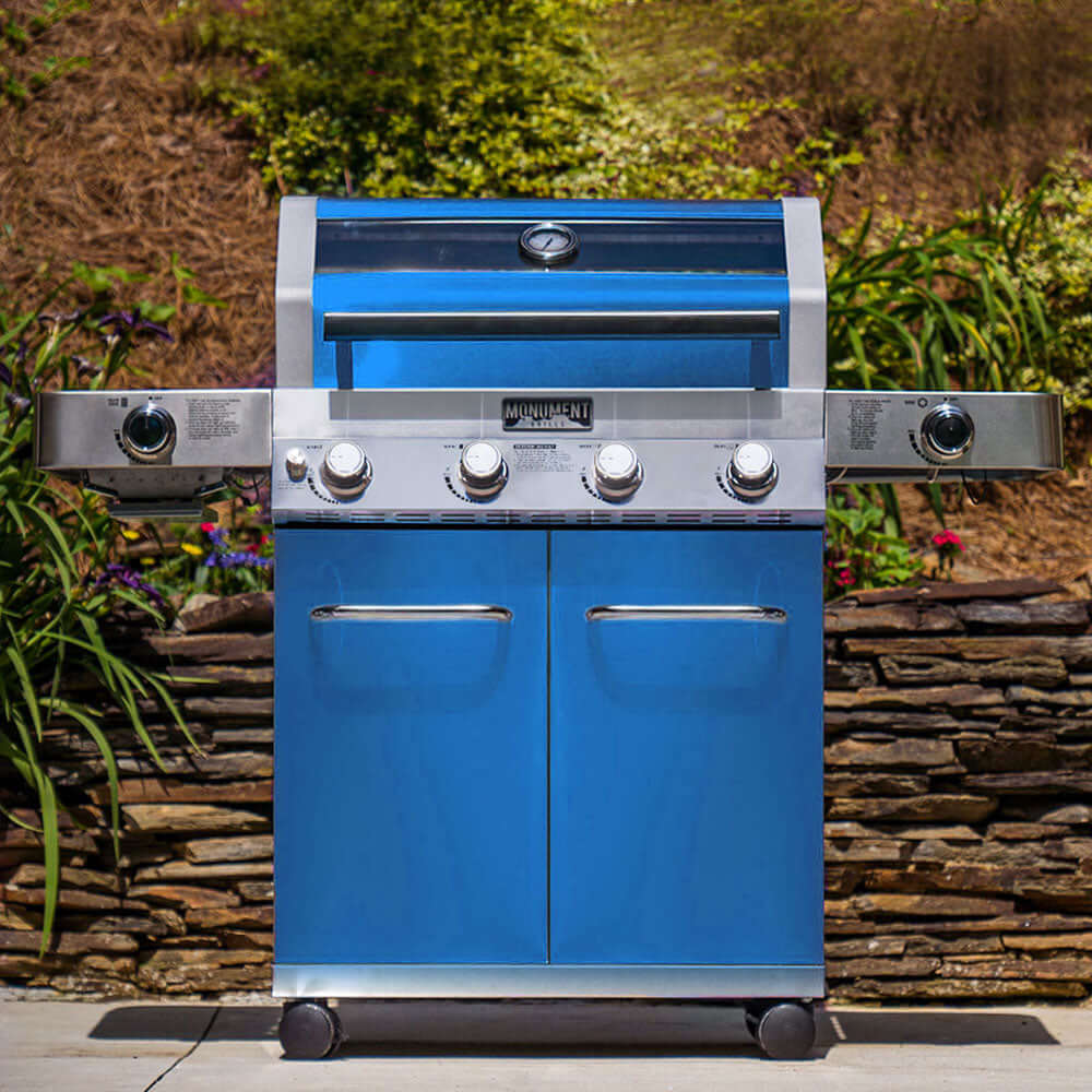 Monument Grills 4 Burner Grill 35633B | Matte Blue Infrared Propane Gas Grill