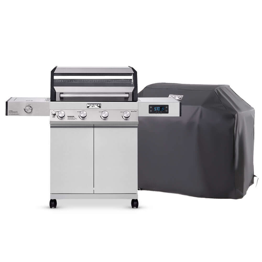 Monument Grills 4 Burner Grill Denali 405 & Grill Cover Denali 405 | Stainless Smart Tech Propane Gas Grill