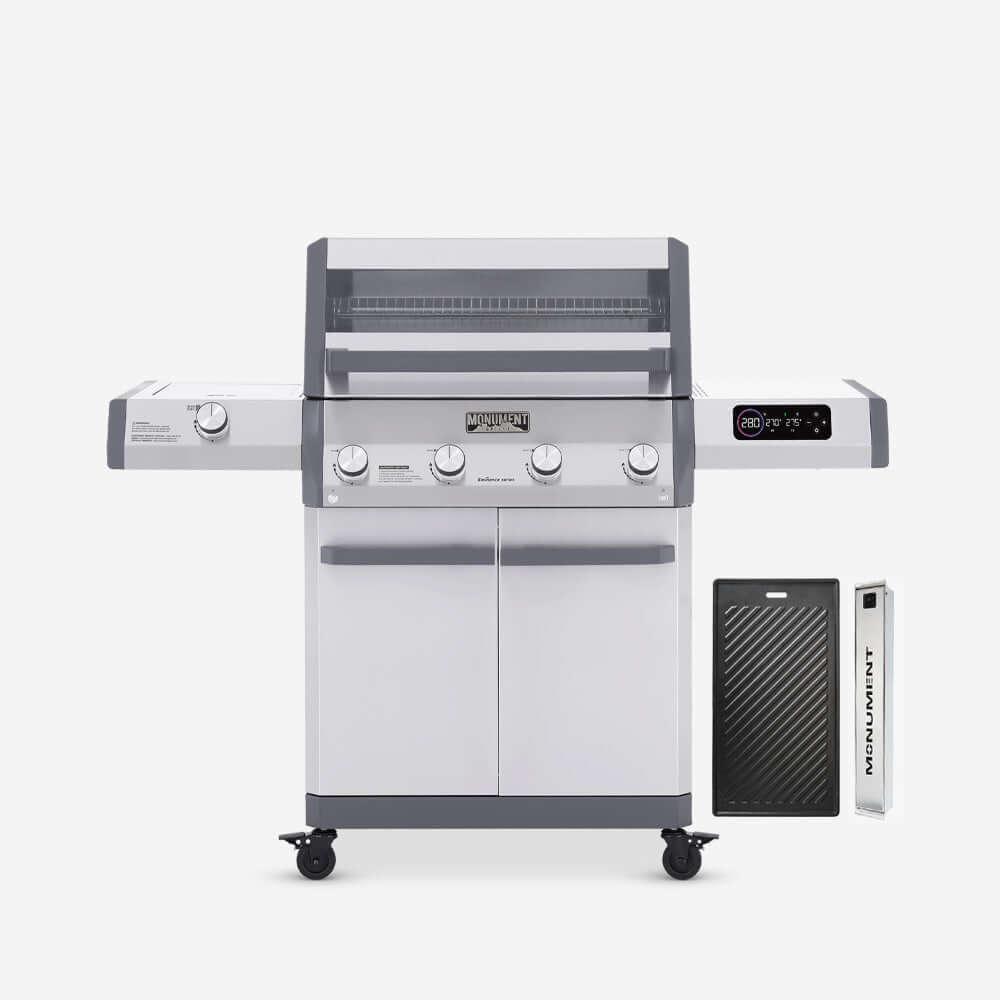 Monument Grills 6 Burner Grill Eminence 405 & Cast Iron Cooking Plate & Smoker Box Eminence 405 | Chic Clearview® Smart Stainless Gas Grill