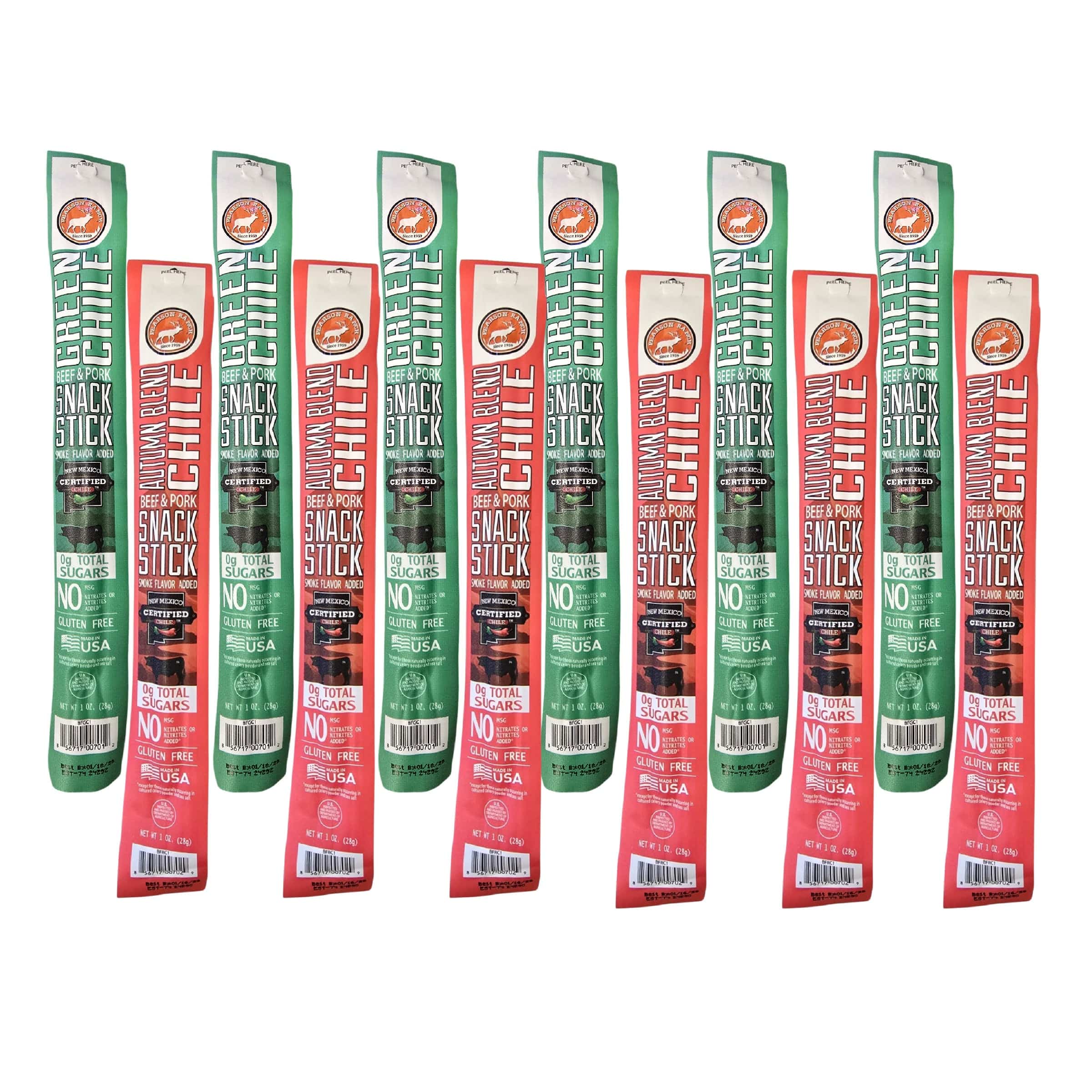 Pearson Ranch Jerky Jerky Green Chile and Autumn Blend Chile Beef & Pork Snack Sticks (12 pack)