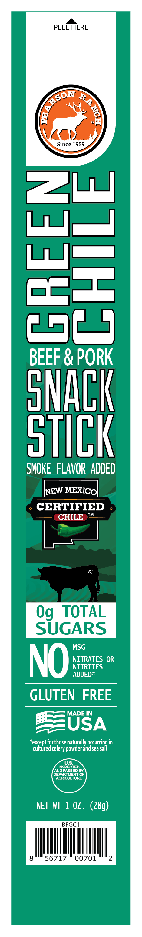 Pearson Ranch Jerky Jerky Green Chile Beef & Pork Snack Stick