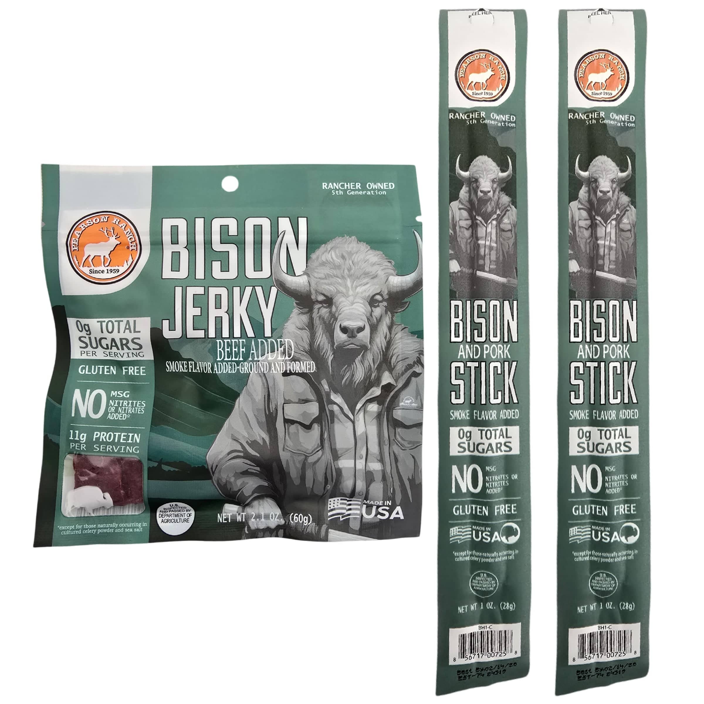 Pearson Ranch Jerky Sampler Bison Greenhorn Sampler