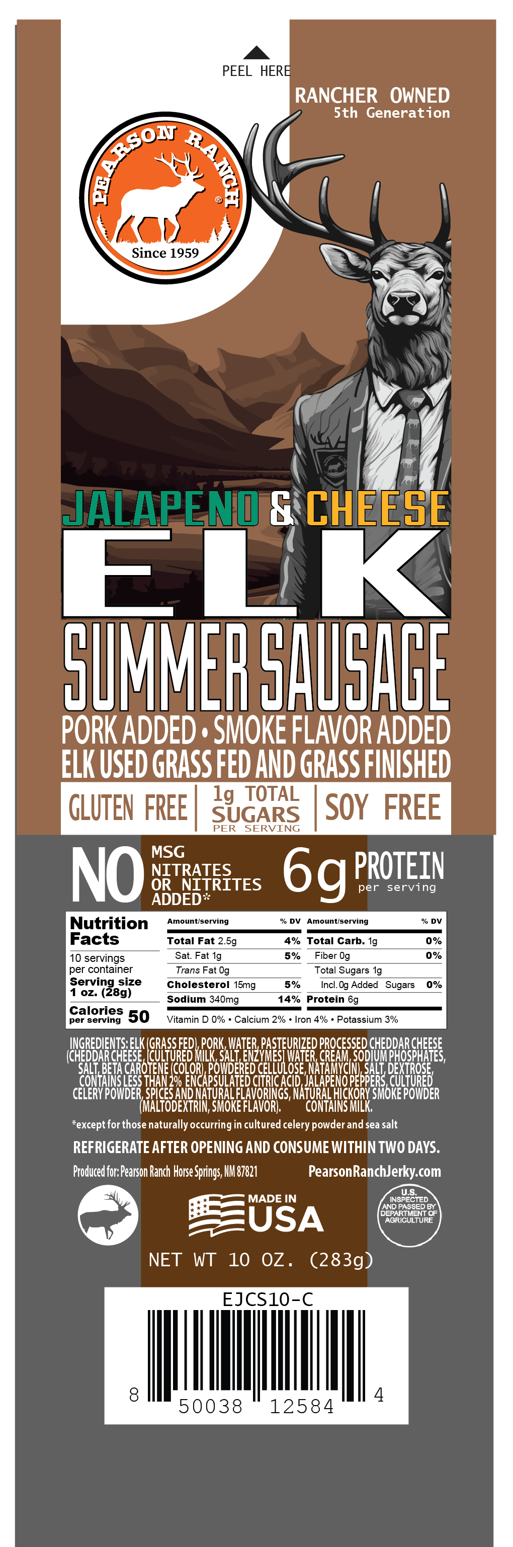 Pearson Ranch Jerky Summer Sausage Elk Jalapeno Cheese Summer Sausage (10 oz.)