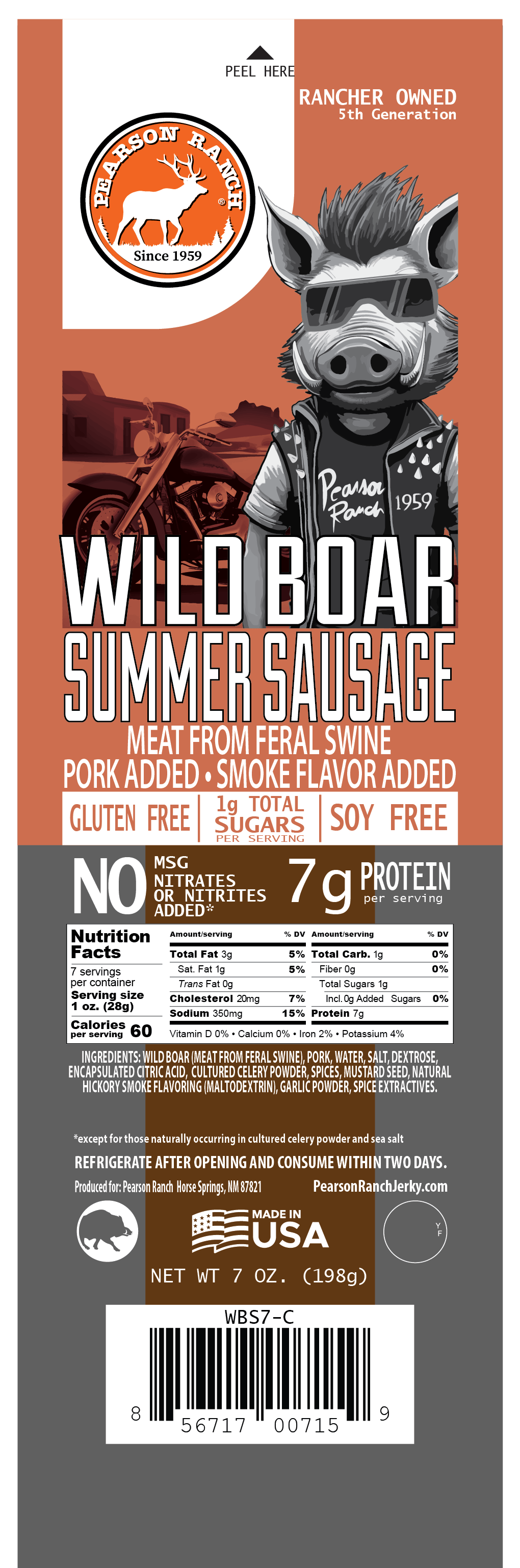 Pearson Ranch Jerky Summer Sausage Wild Boar Hickory Smoked Summer Sausage (7 oz.)