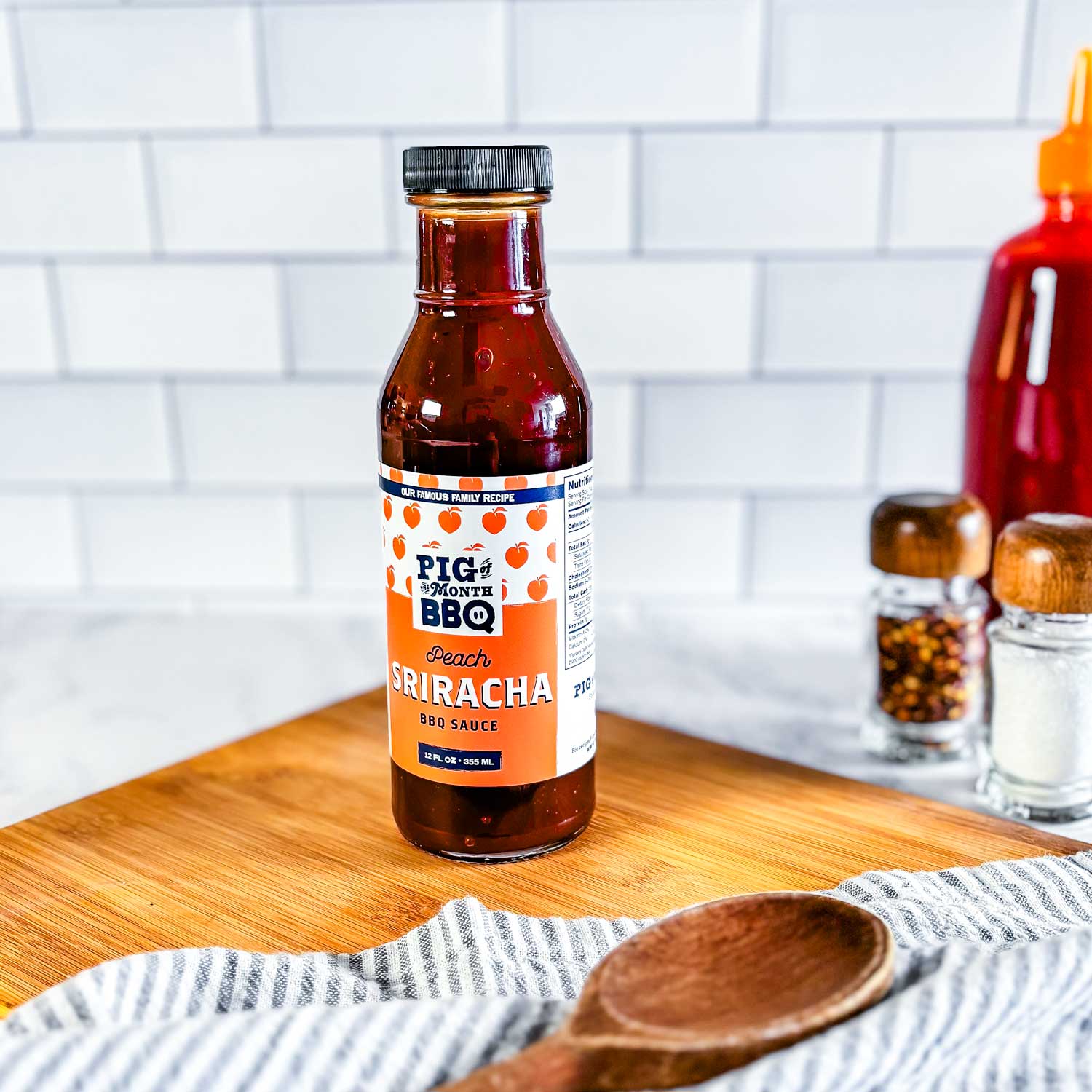 Pig of the Month BBQ BBQ Peach Sriracha BBQ Sauce – Sweet & Tangy Small Batch BBQ Sauce | Gluten Free | 12oz