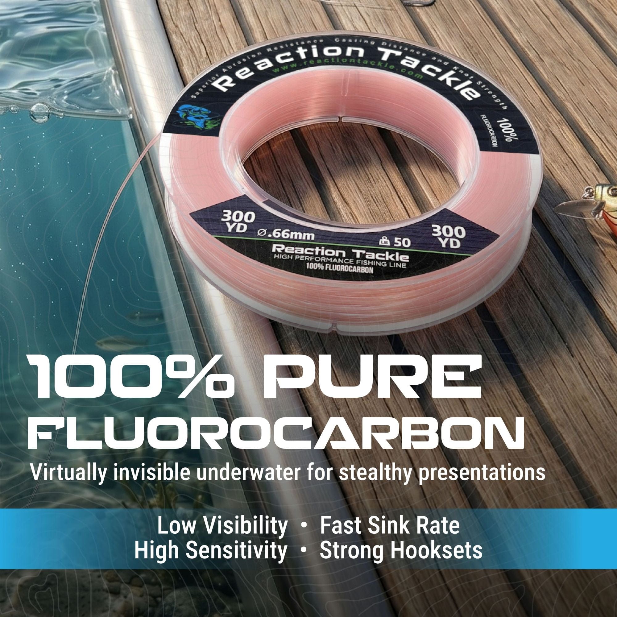 Reaction Tackle Fluorocarbon Fishing Line Reaction Tackle 100% Pure Fluorocarbon Fishing Line