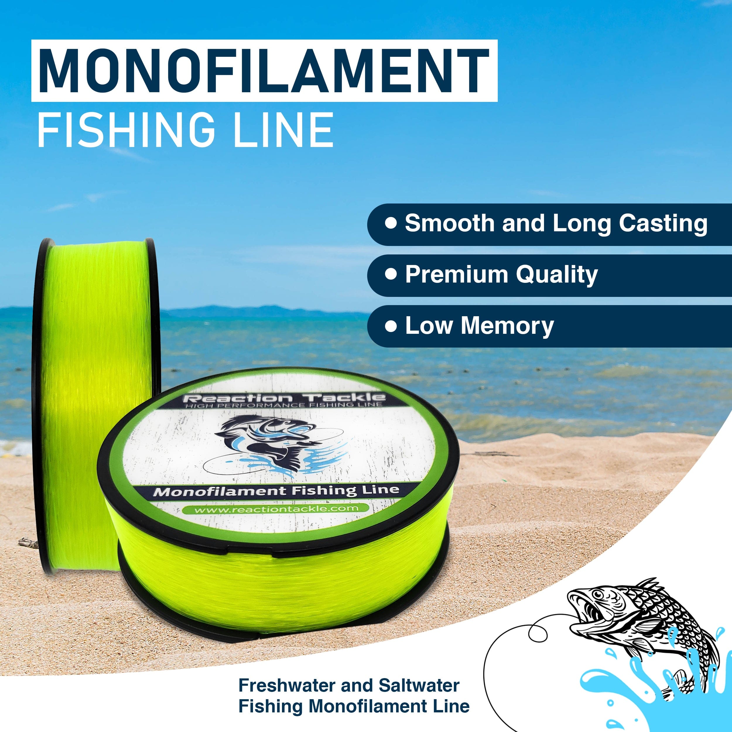 Reaction Tackle Monofilament Reaction Tackle Nylon Monofilament Fishing Line 350-yard Spools