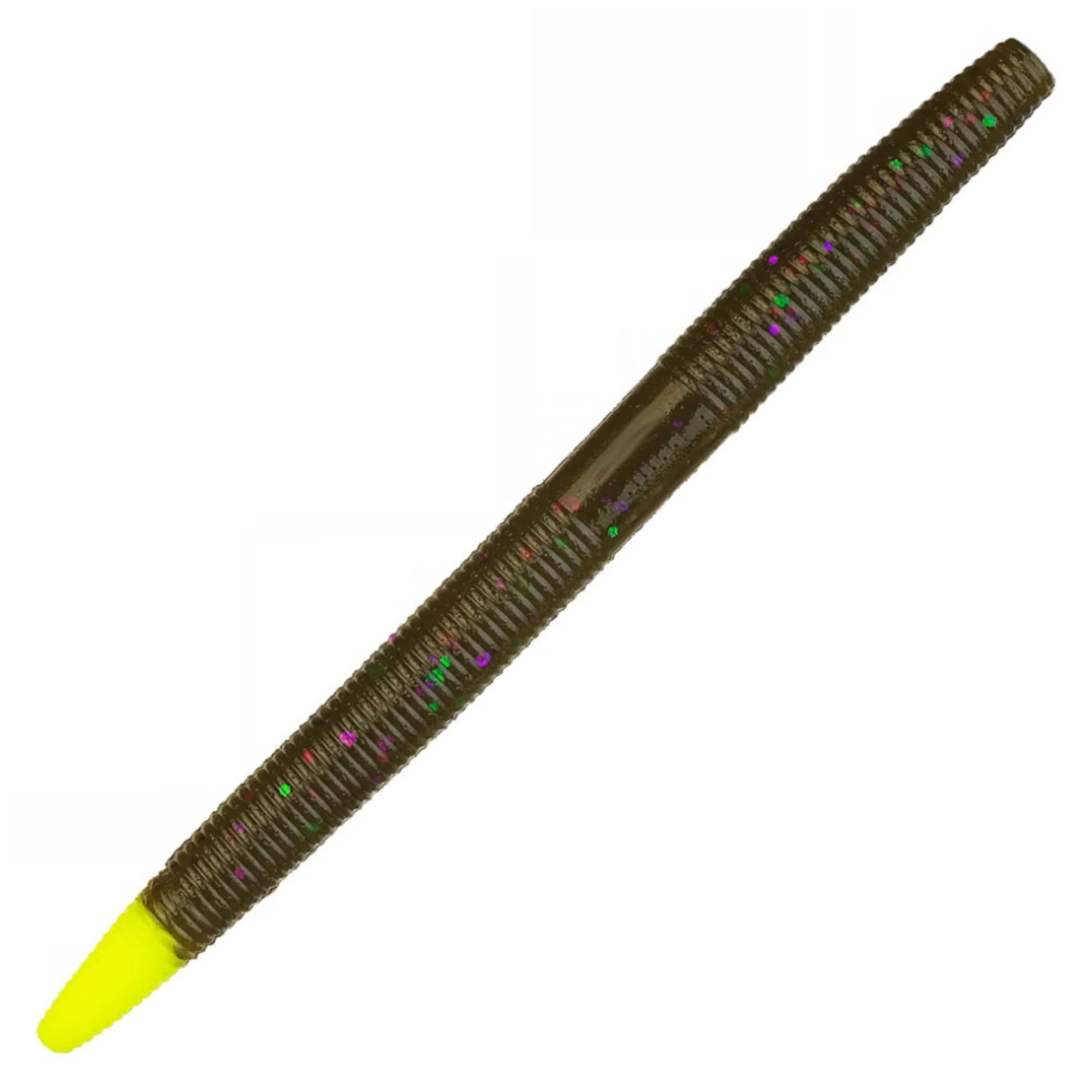 Reaction Tackle Soft Plastic Baits Green Pumpkin/Chartreuse Tip Reaction Tackle Soft Plastic Wacky Worms 5.5in - 24 Pack