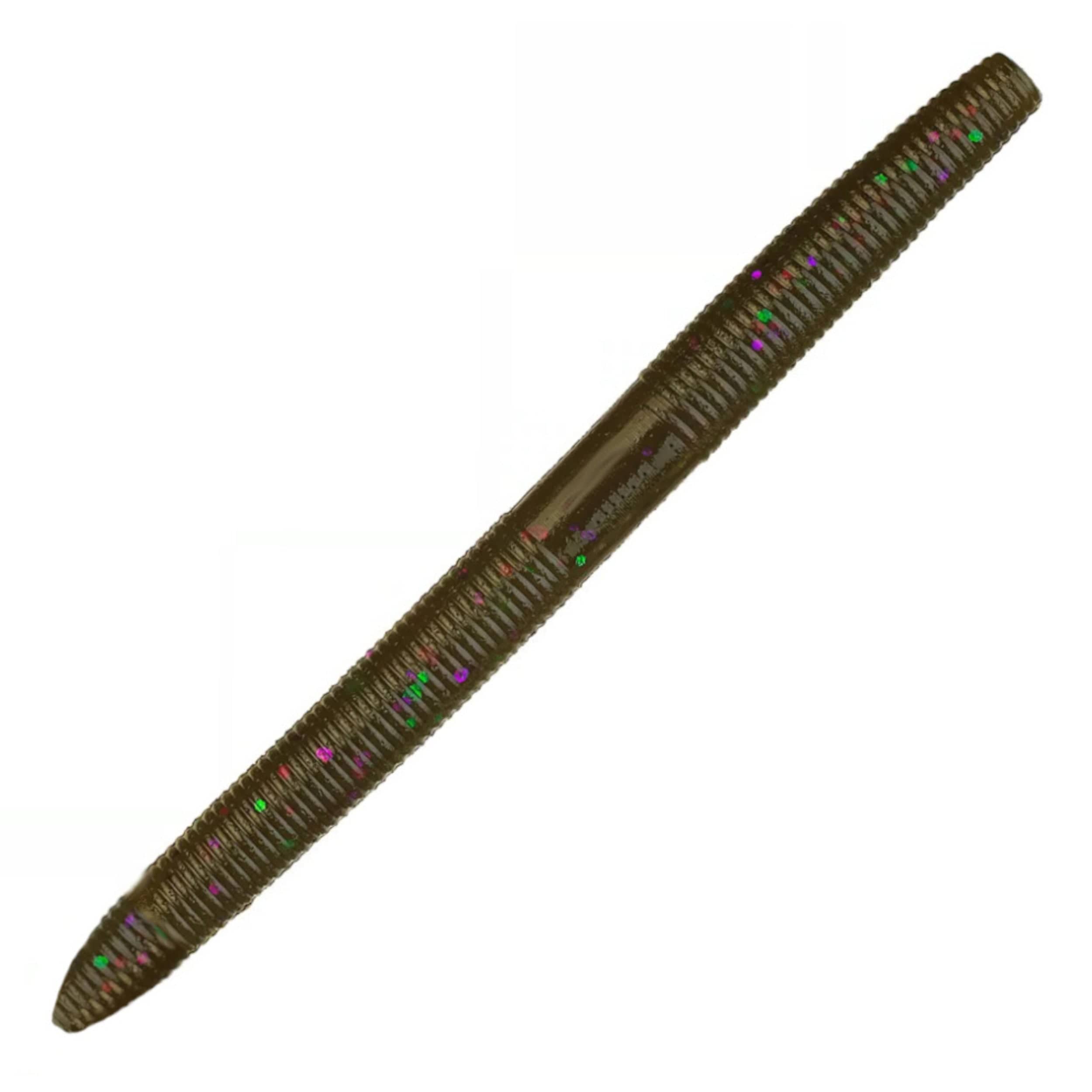 Reaction Tackle Soft Plastic Baits Green Pumpkin Multi Flake Reaction Tackle Soft Plastic Wacky Worms 5.5in - 24 Pack
