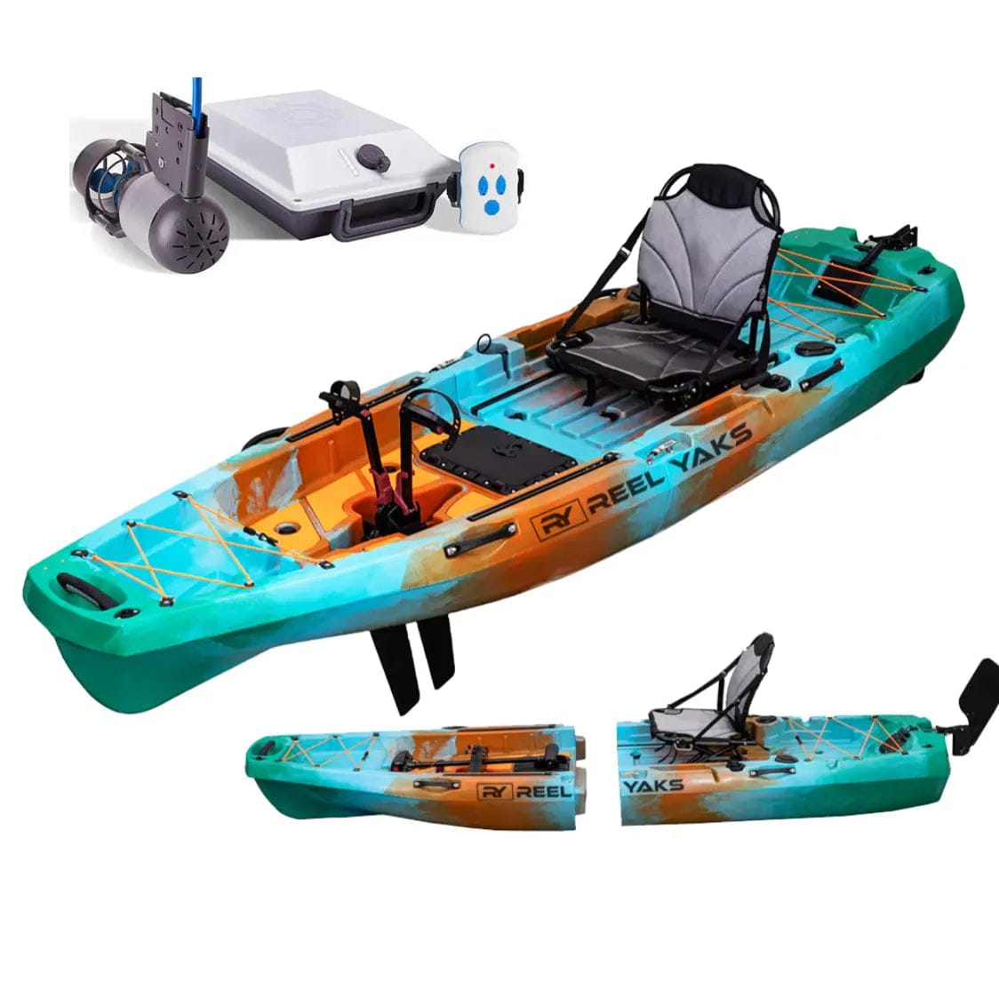 ReelYaks Kayaks Sunrise / in 1 - 2 weeks / Fin Drive + Bixpy Motor + Regular Battery Radar 10ft + Bixpy Trolling Motor Bundle