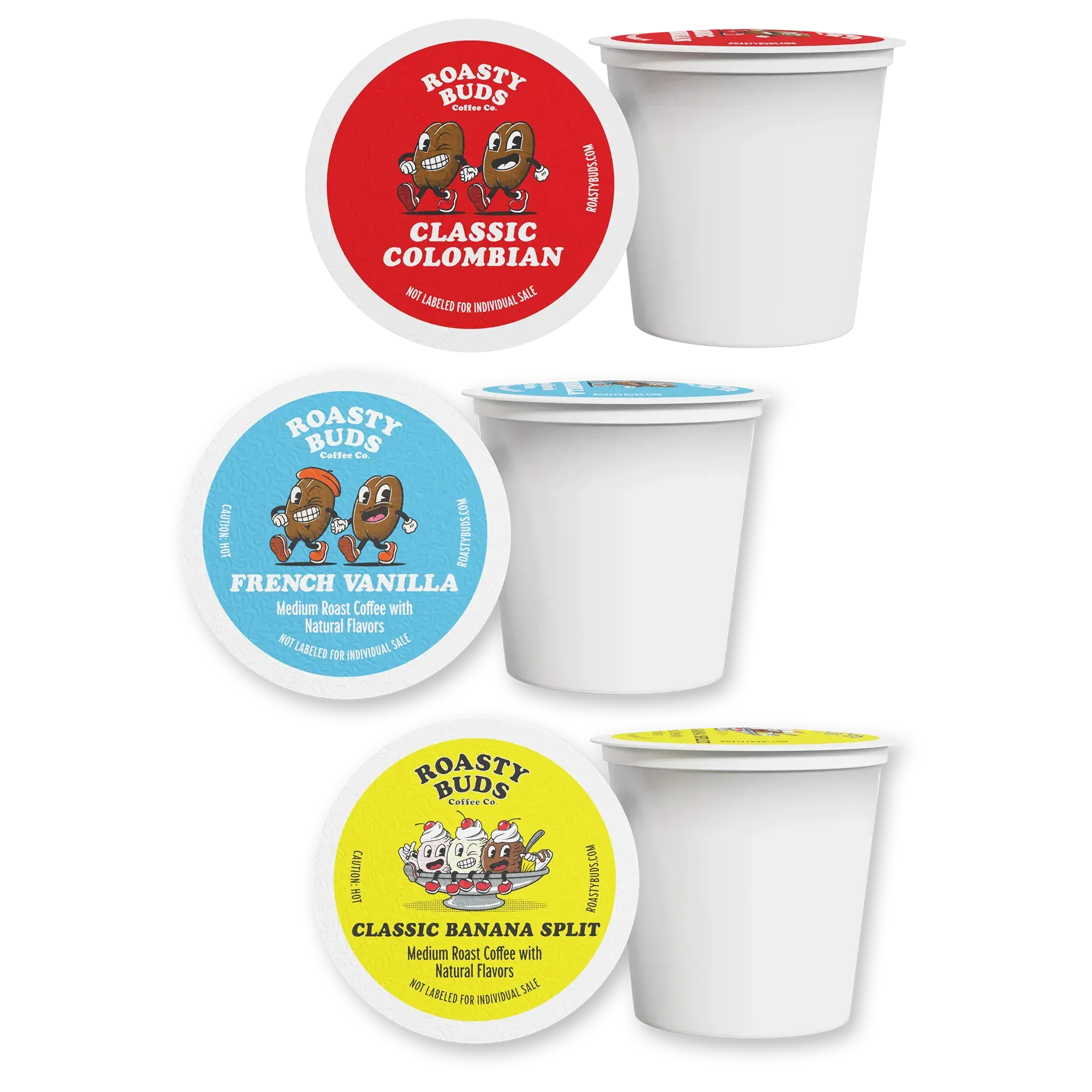 Roasty Buds Coffee Regular, French Vanilla & Banana Split Coffee Pods