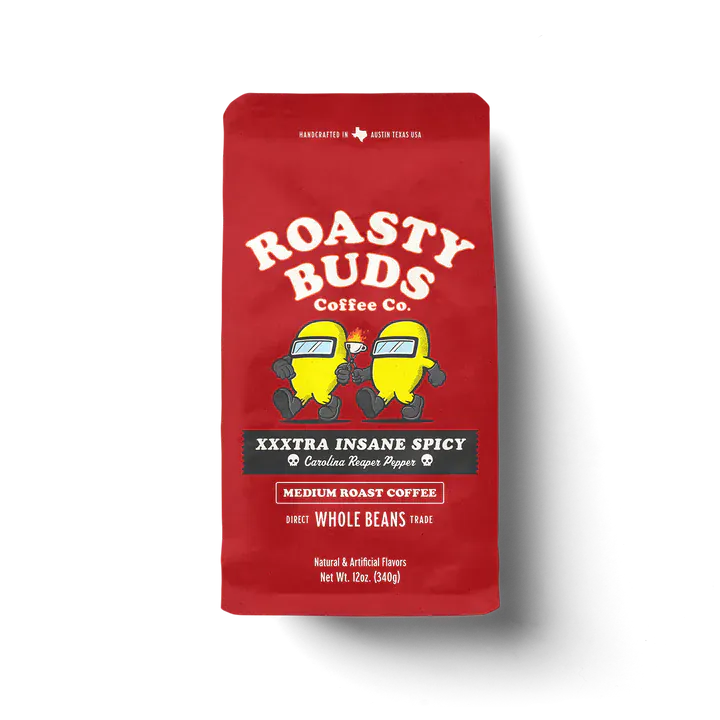 Roasty Buds Coffee XXXtra Insane Spicy (Carolina Reaper) Whole Bean Wholesale Coffee: Whole & Ground 5lb