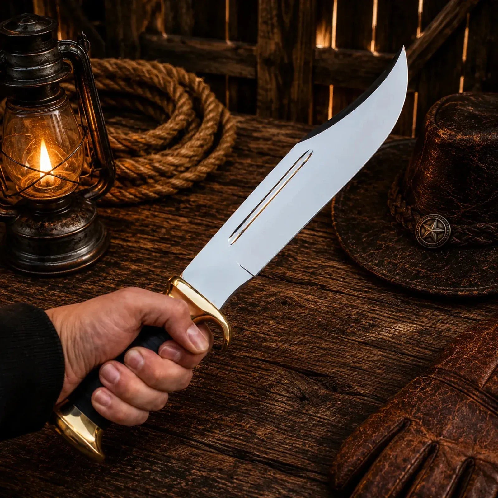 SHAM KNIVES Bowie knife Crocodile Dundee Movie Knife 440C Steel Black Micarta