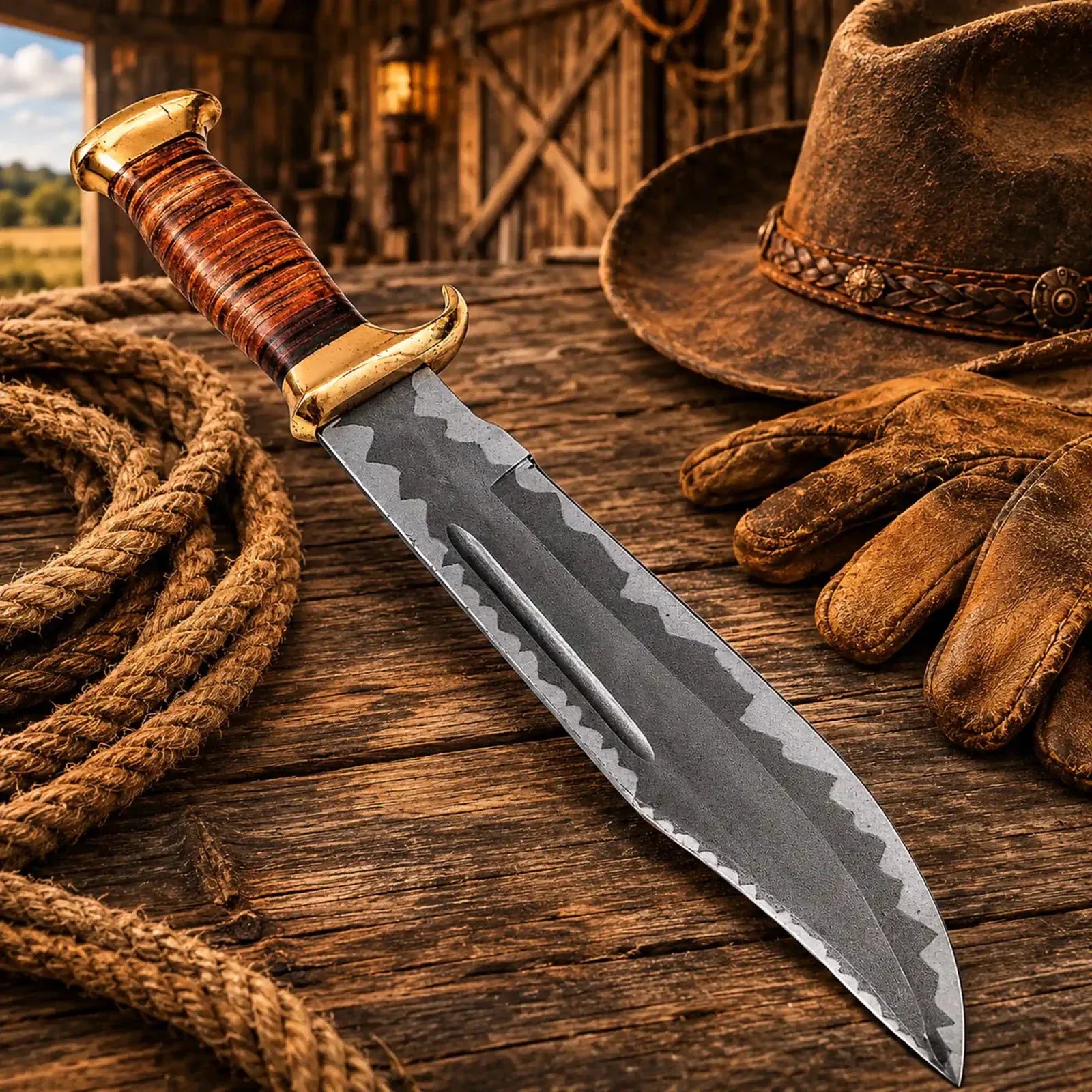 SHAM KNIVES Bowie knife Dundee Style Bowie Knife – 440C Steel Acid Etched Blade