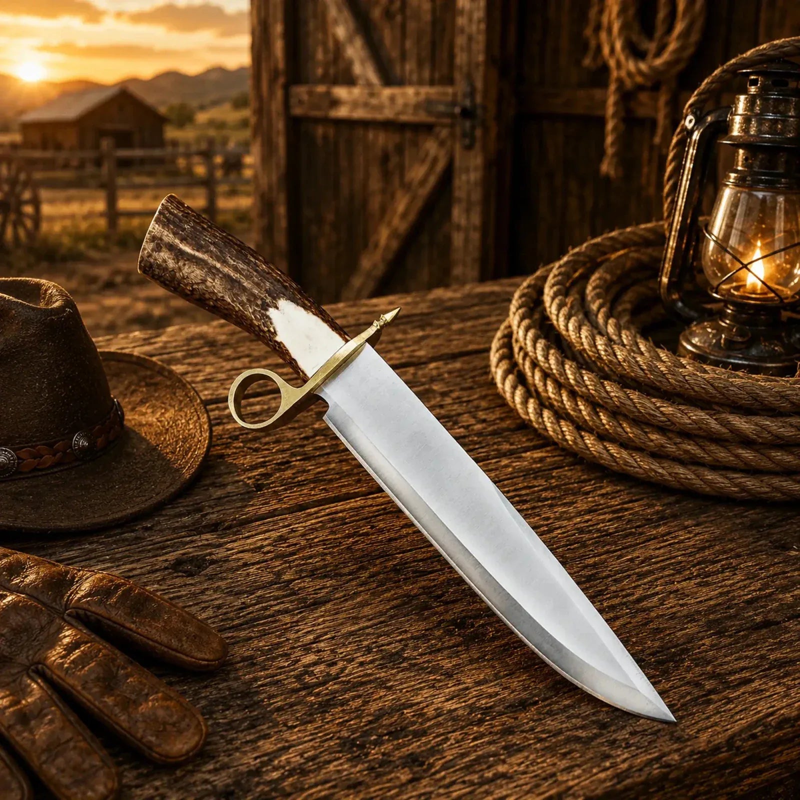SHAM KNIVES Bowie knife Handmade Bowie Knife D2 Steel Real Stag Antler Handle