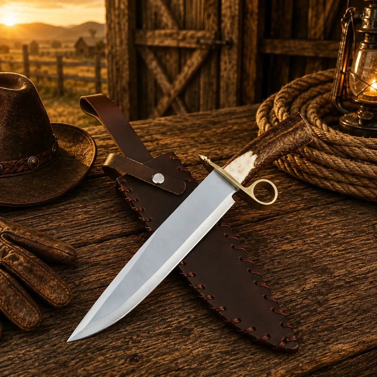 SHAM KNIVES Bowie knife Handmade Bowie Knife D2 Steel Real Stag Antler Handle