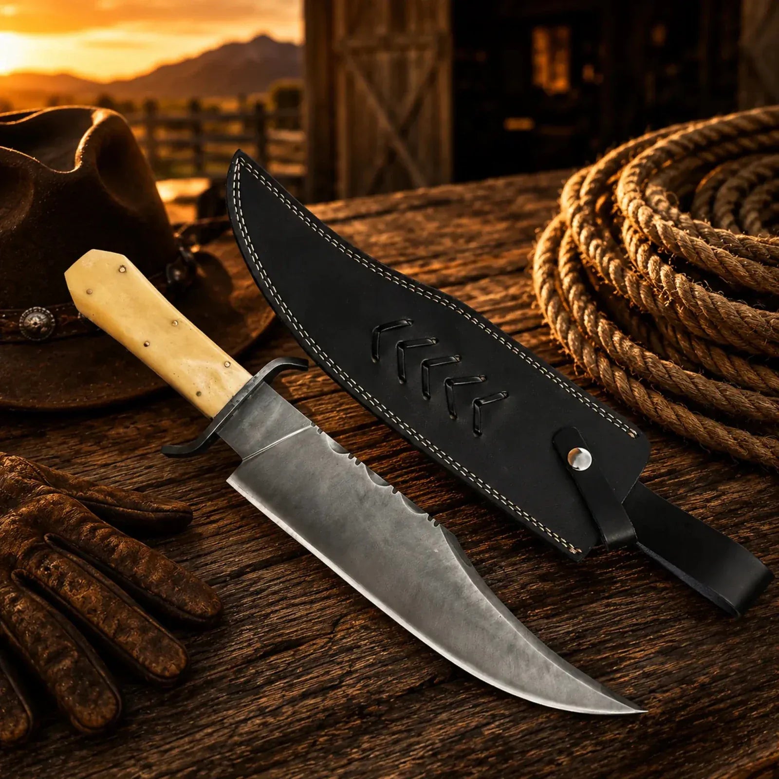 SHAM KNIVES Bowie knife Juan Padillo Bowie Knife 5160 Spring Steel Bone Handle