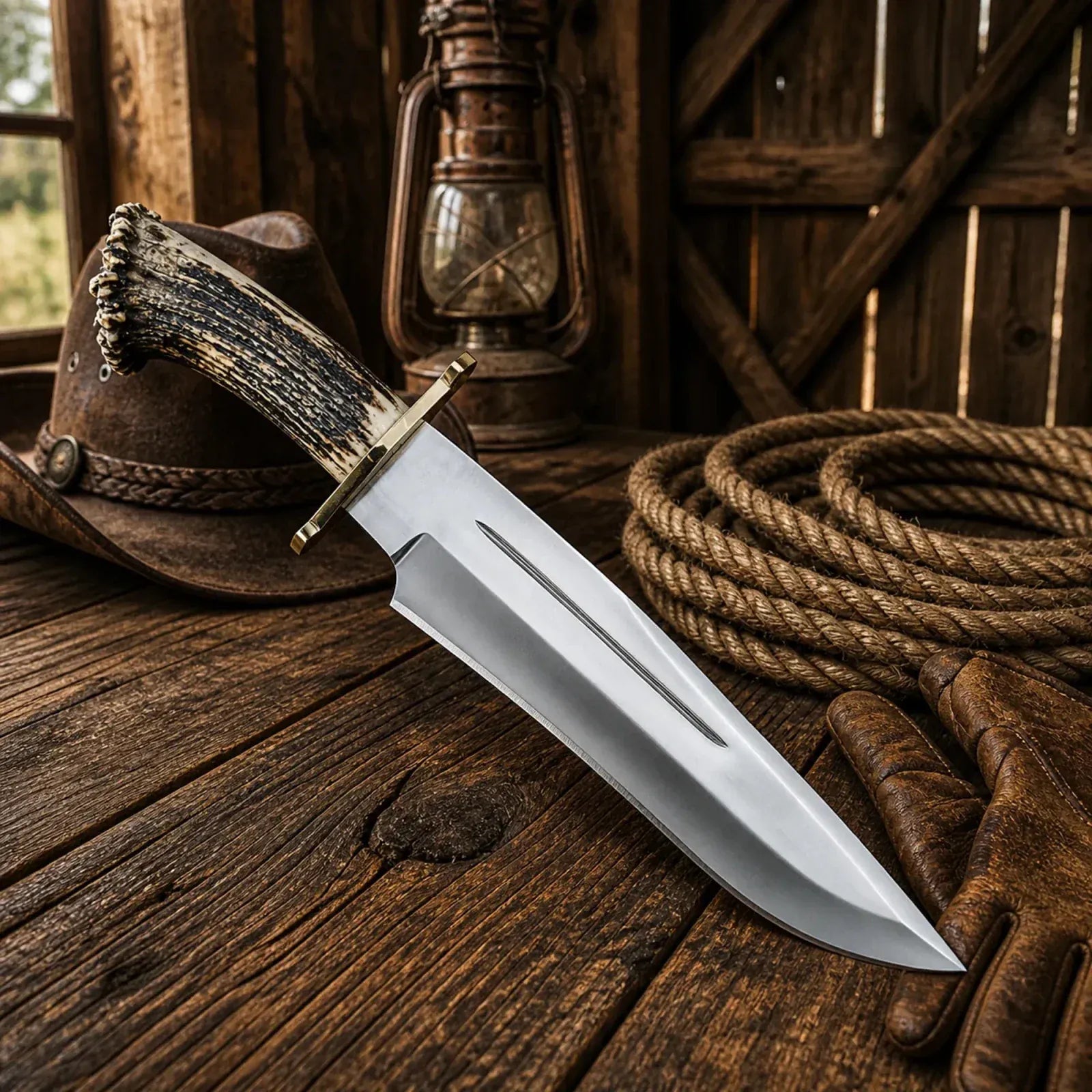 SHAM KNIVES Bowie knife Muela Magnum Bowie Knife – Stag Antler Handle With Sheath
