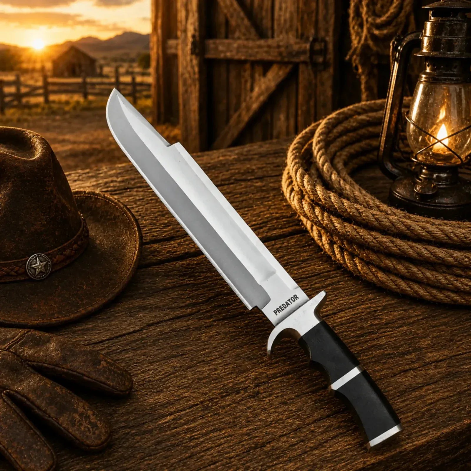SHAM KNIVES Bowie knife Predator Bowie Knife 5160 Spring Steel with Leather Sheath