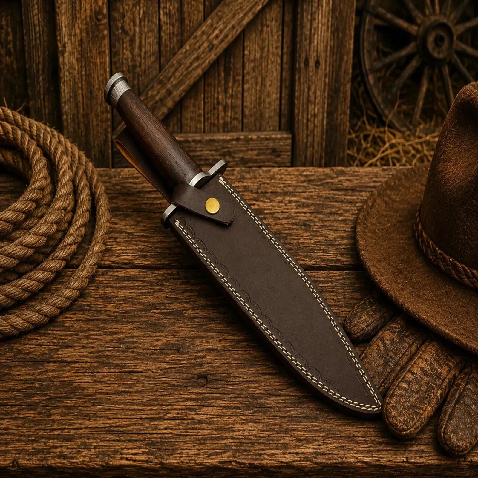 SHAM KNIVES Bowie knife Real Rambo Bowie Knife – Damascus Steel Walnut Wood Handle