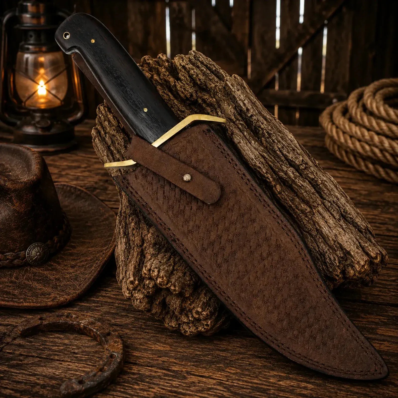 SHAM KNIVES Bowie knife Western Cowboy Bowie Knife – Damascus Steel Wenge Wood Handle