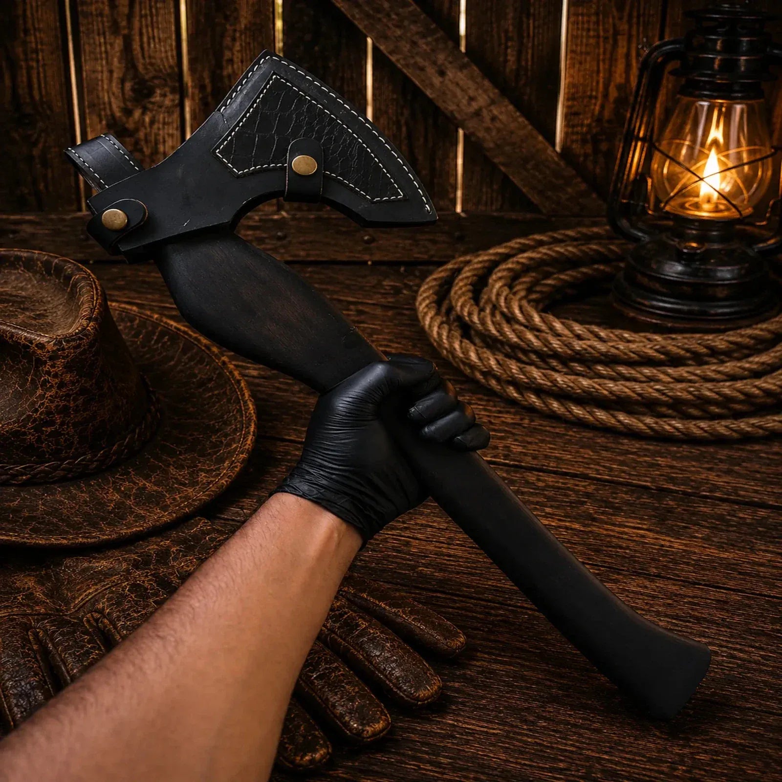 SHAM KNIVES Camping Axe 1095 High Carbon Steel Axe with Black Ash Wood Handle