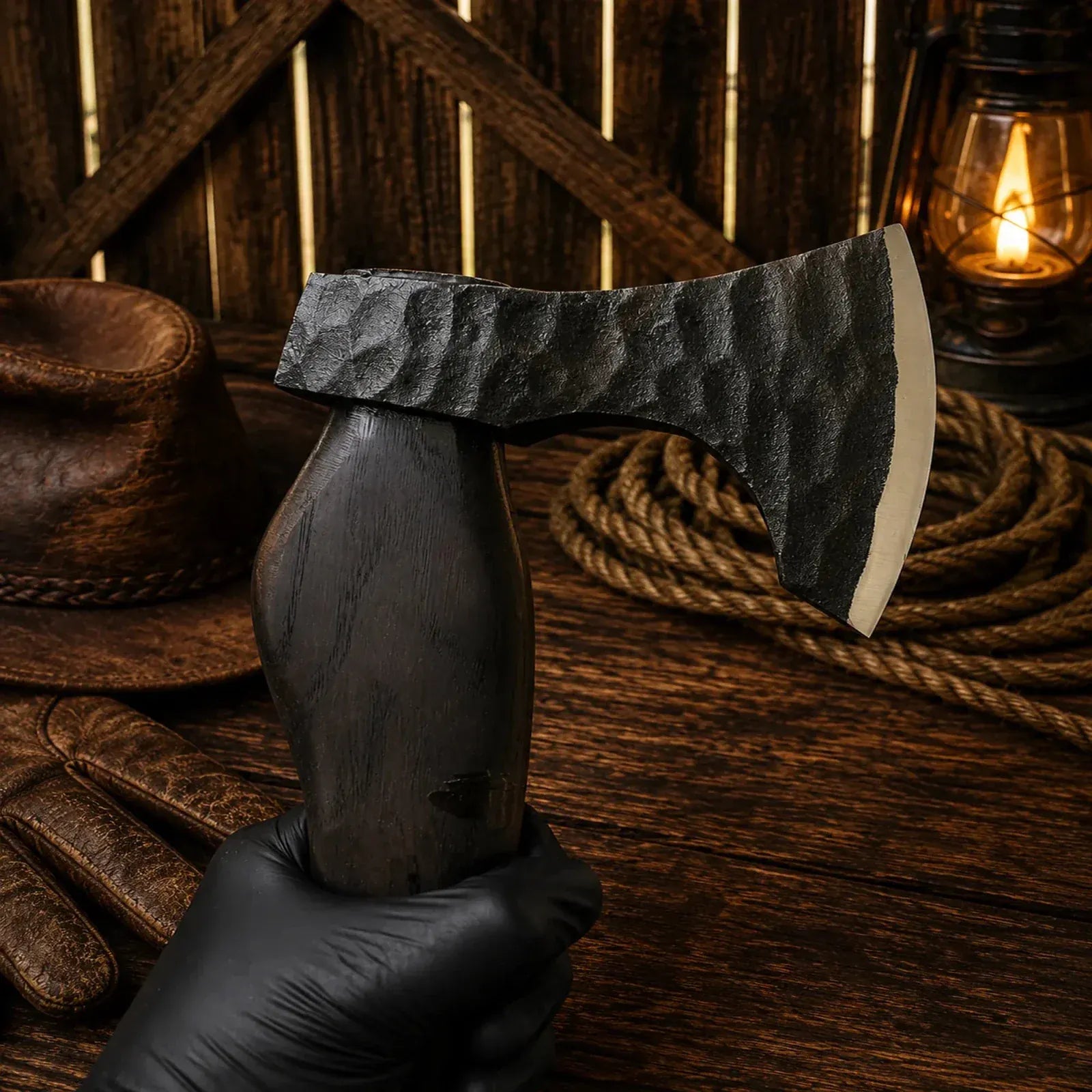 SHAM KNIVES Camping Axe 1095 High Carbon Steel Axe with Black Ash Wood Handle